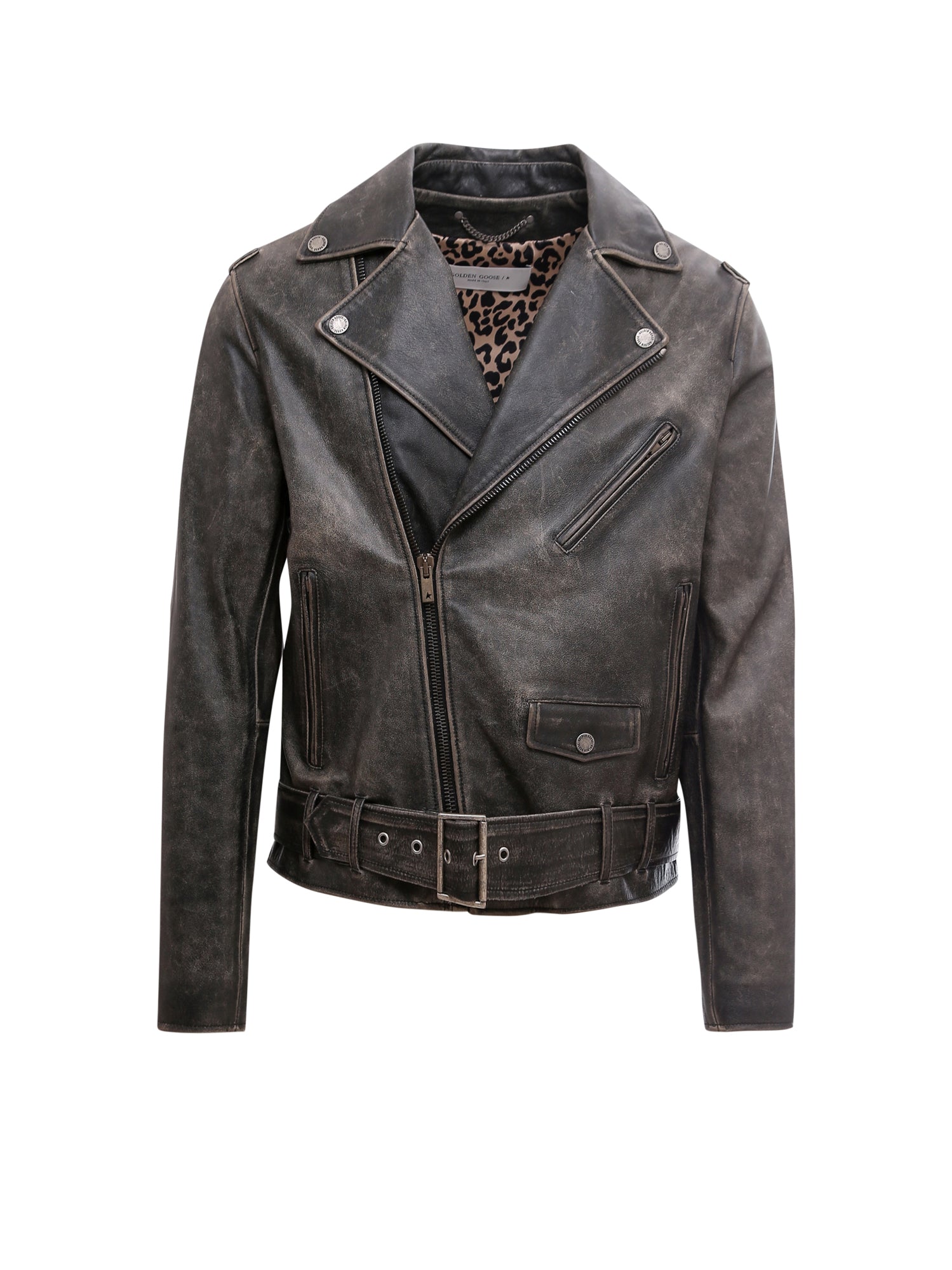 Golden Goose-Giubbino biker in pelle effetto vintage-Uomo