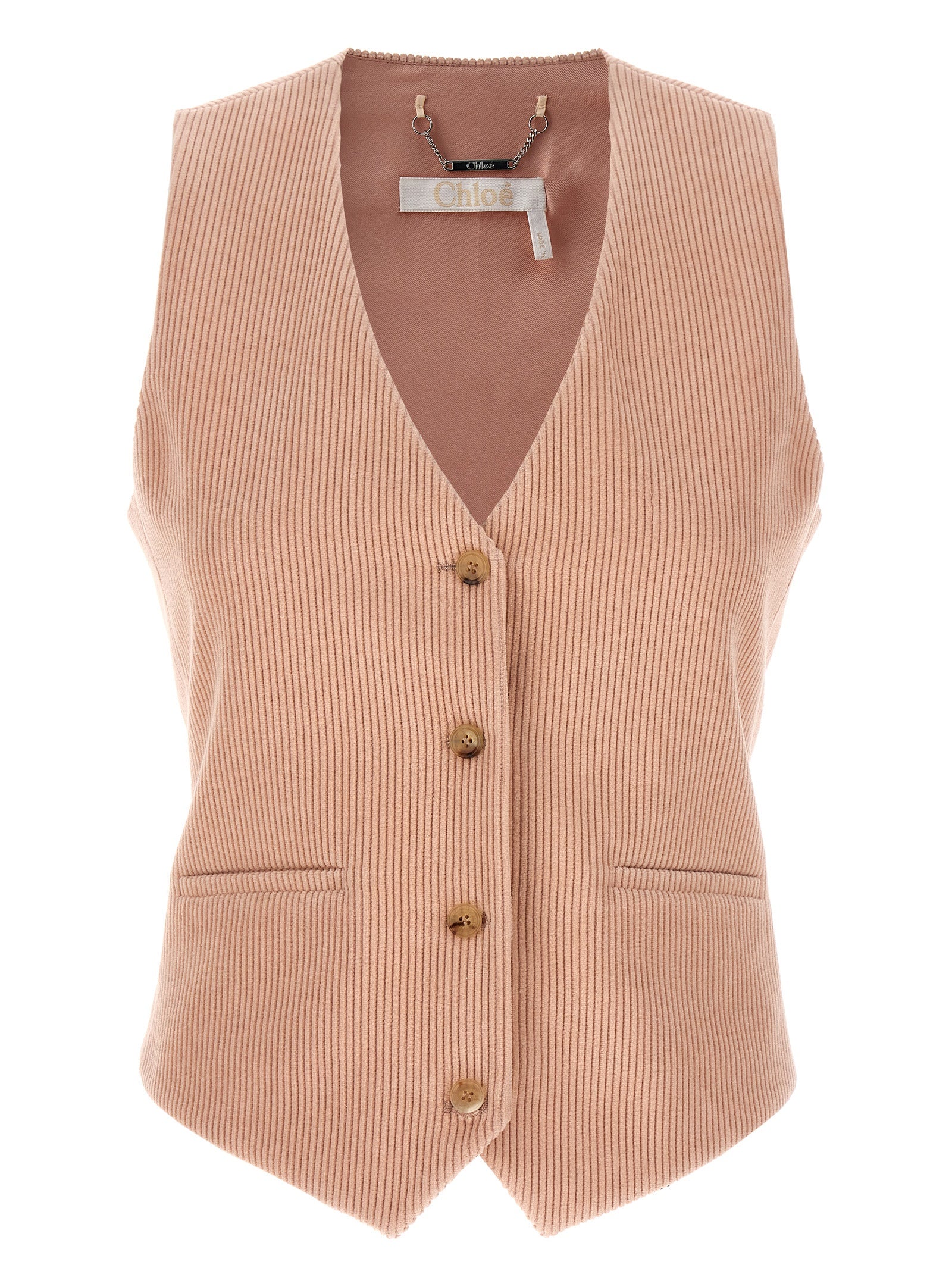 Chloé-Corduroy Vest Gilet Rosa-Donna