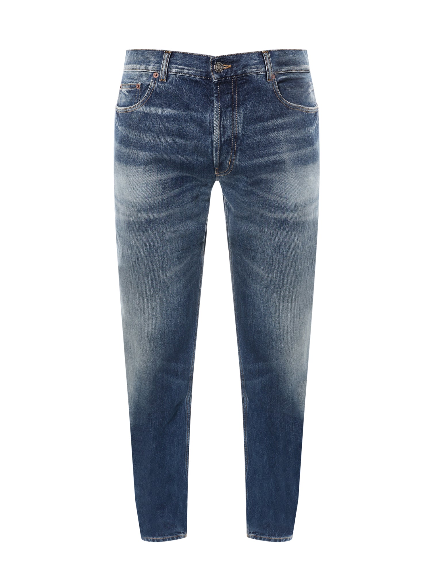 Saint Laurent-Jeans in cotone con patch logo posteriore-Uomo