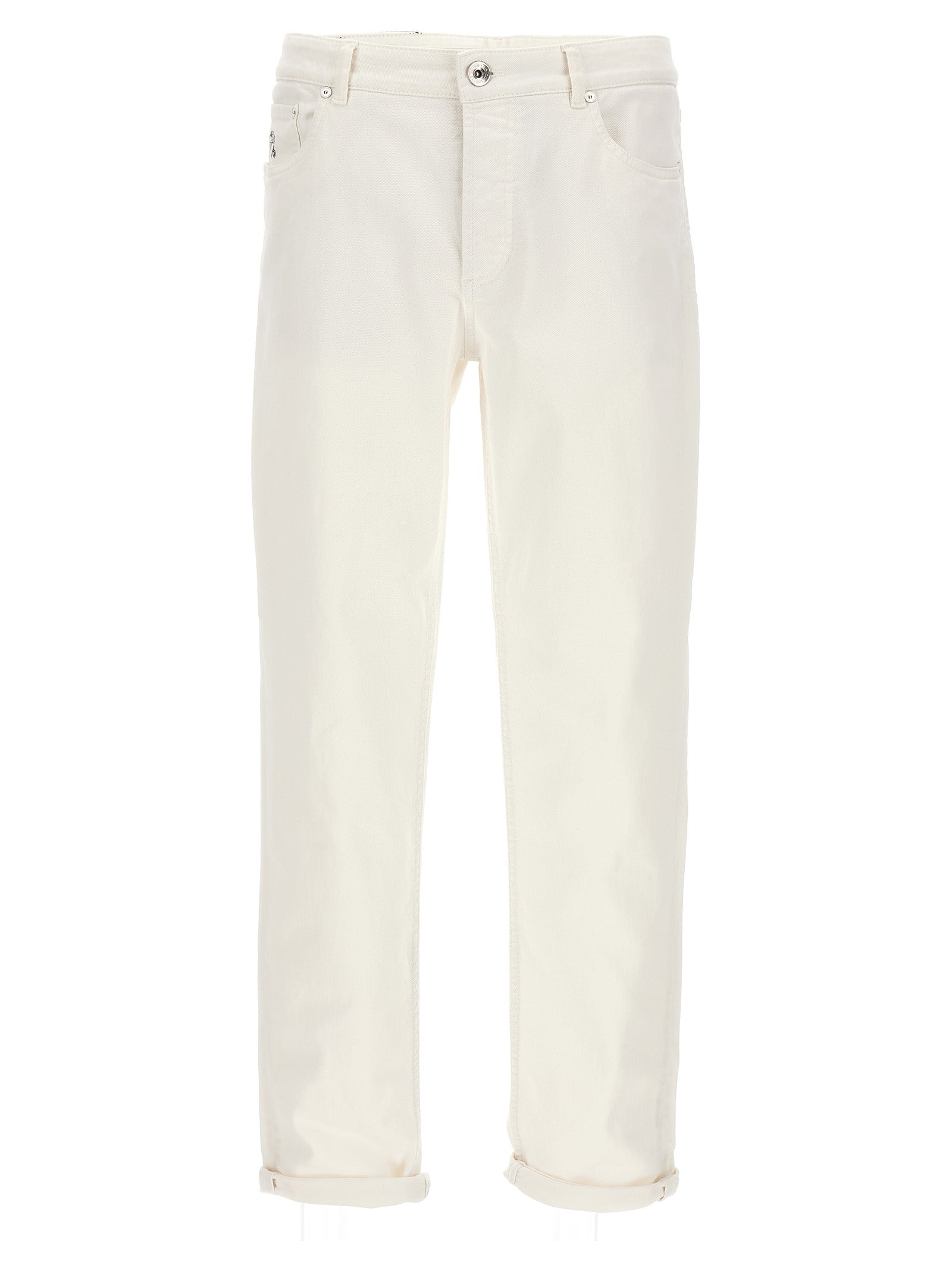 Brunello Cucinelli-Traditional Fit Jeans Bianco-Uomo