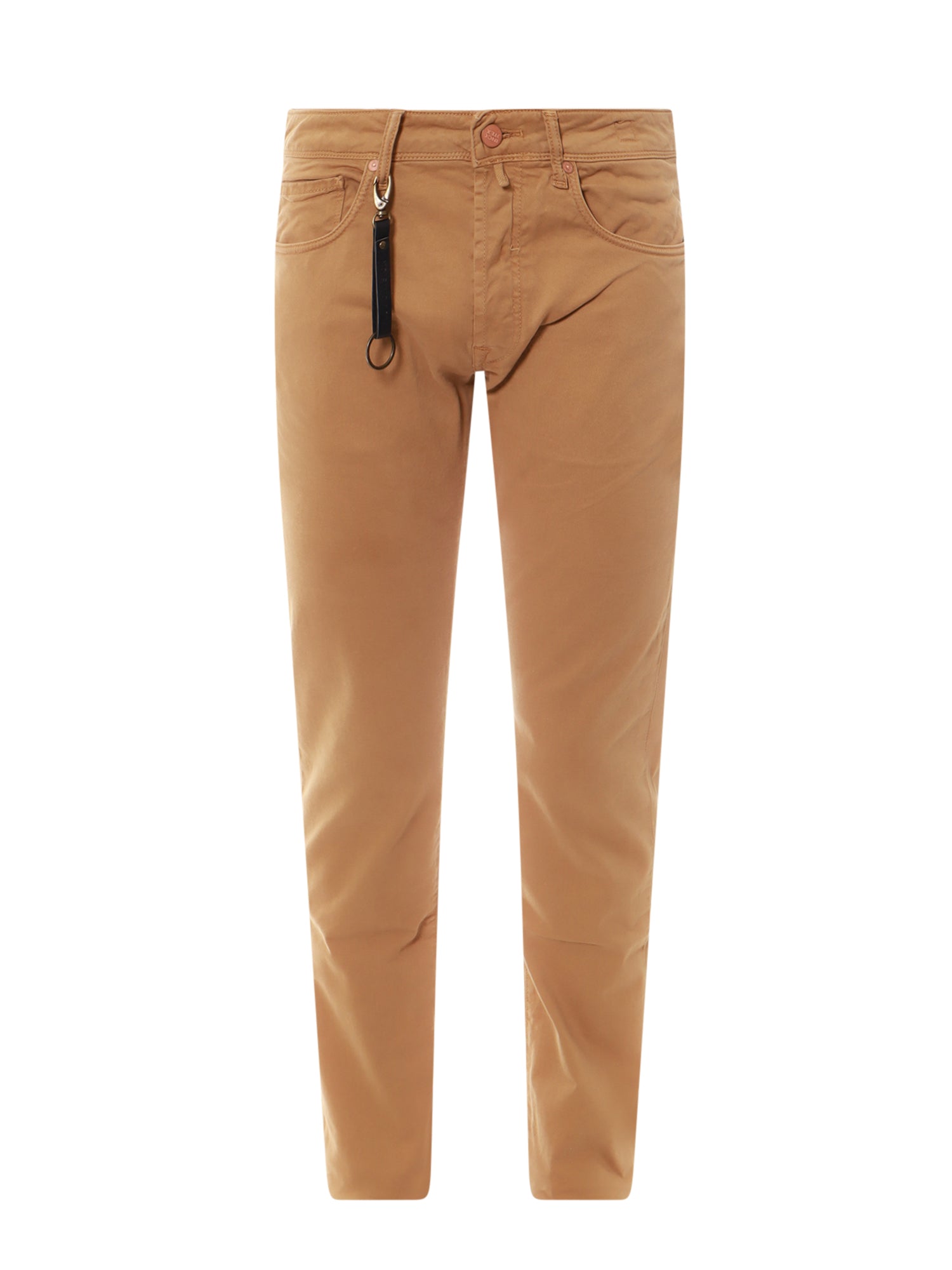 Incotex-Pantalone in cotone stretch con patch logo posteriore in suede-Uomo