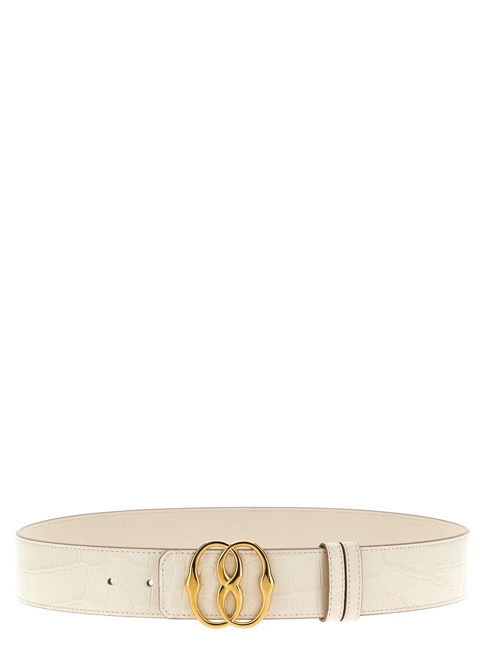 Bally-Logo Croc Print Leather Belt Cinture Bianco-Donna