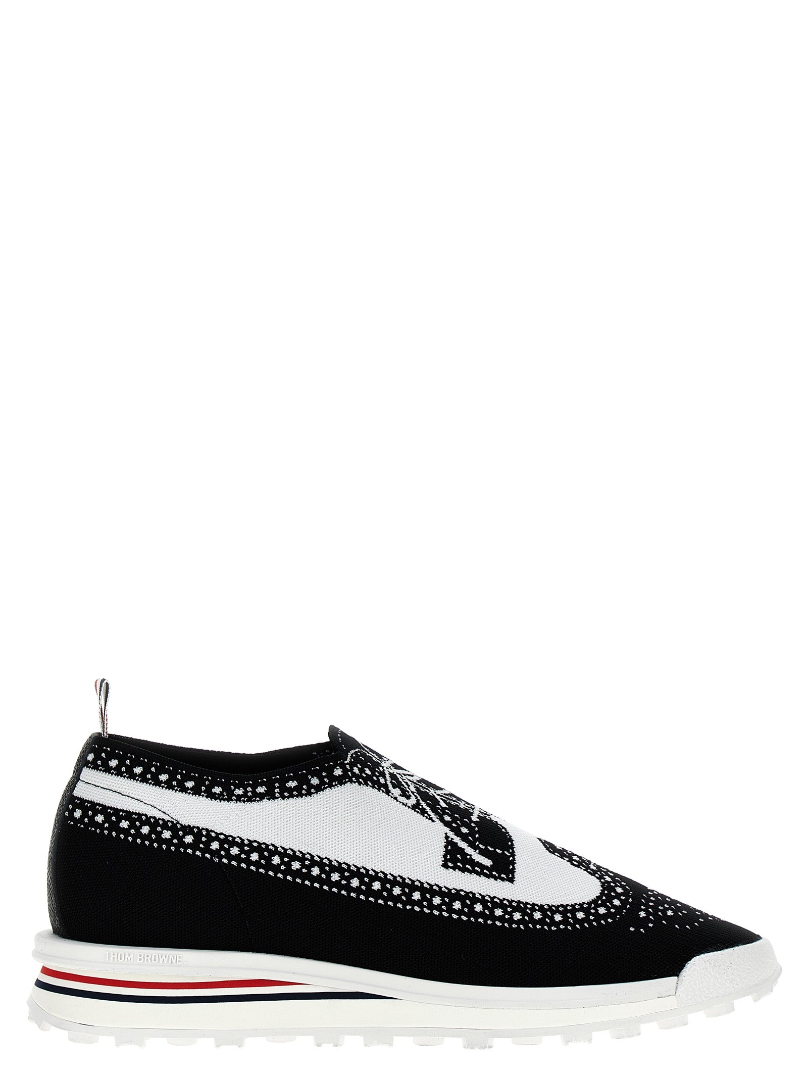 Thom Browne-Longwing Brouge Flat Shoes Bianco/Nero-Uomo