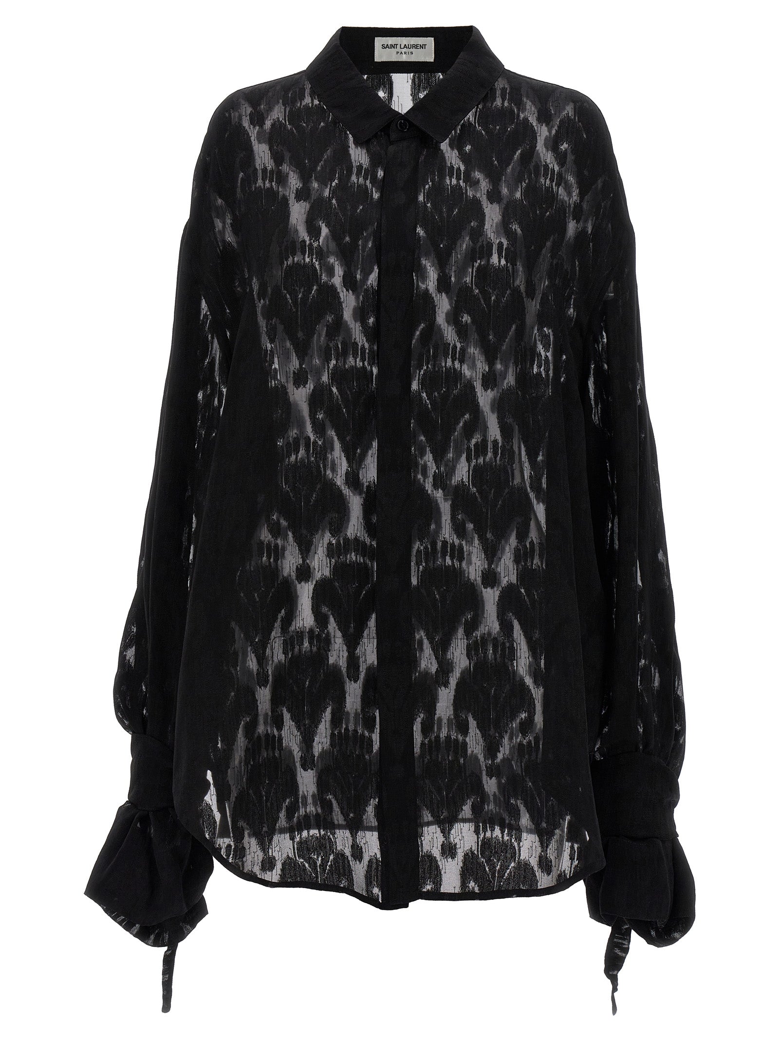 Saint Laurent-Transparent Silk Pattern Shirt. Camicie Nero-Uomo