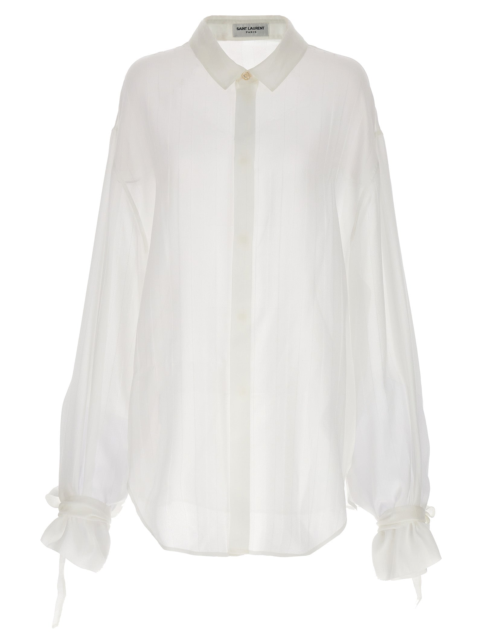 Saint Laurent-Striped Silk Shirt Camicie Bianco-Uomo