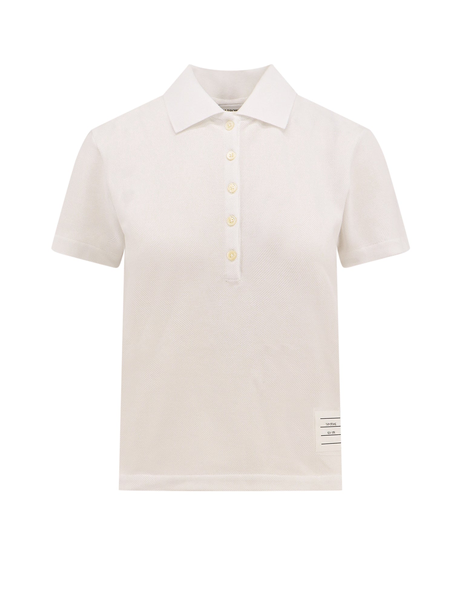 Thom Browne-Maglia polo in cotone con bande tricolor posteriore-Donna