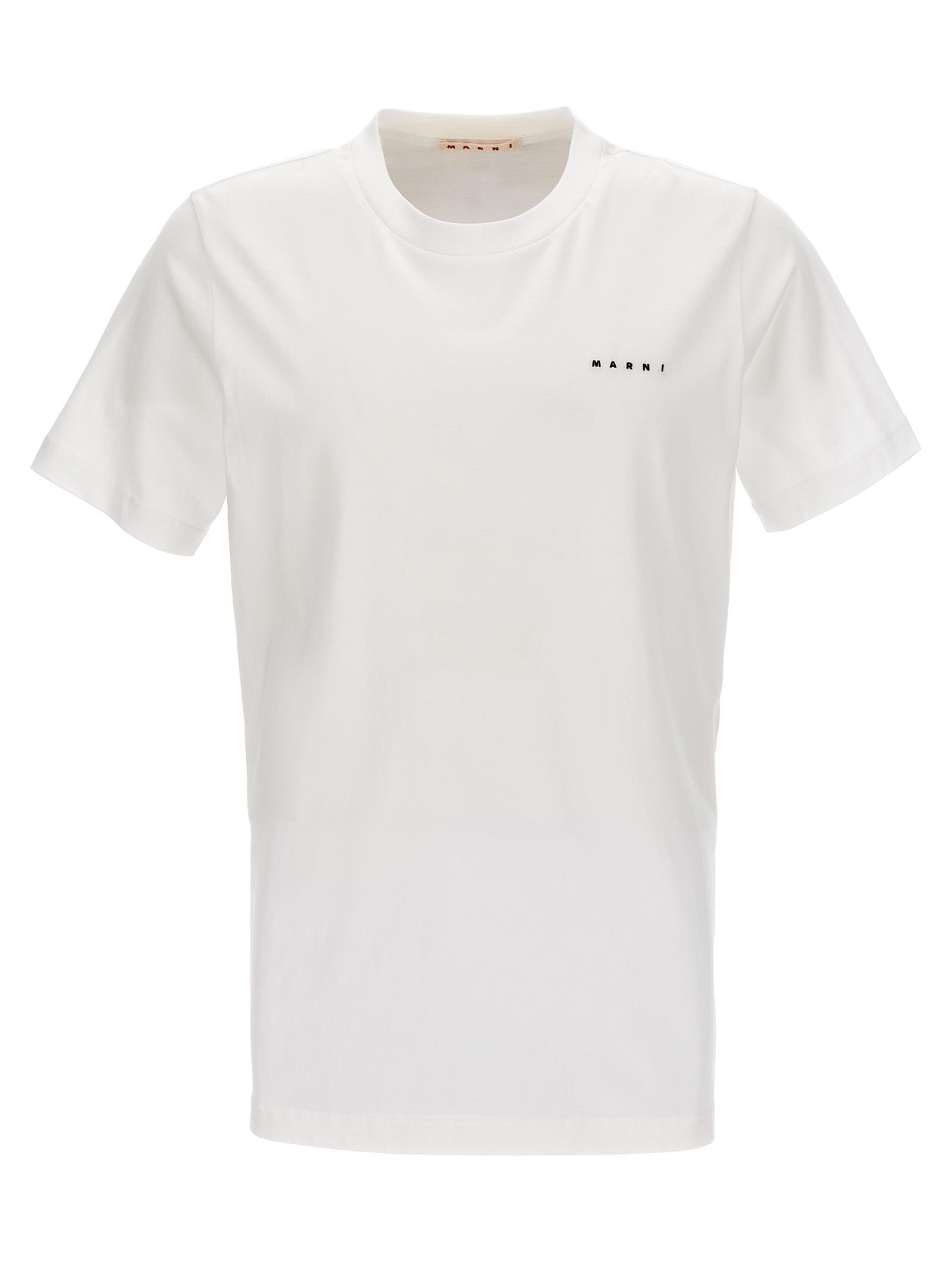 Marni-Logo Embroidery T Shirt Bianco-Uomo