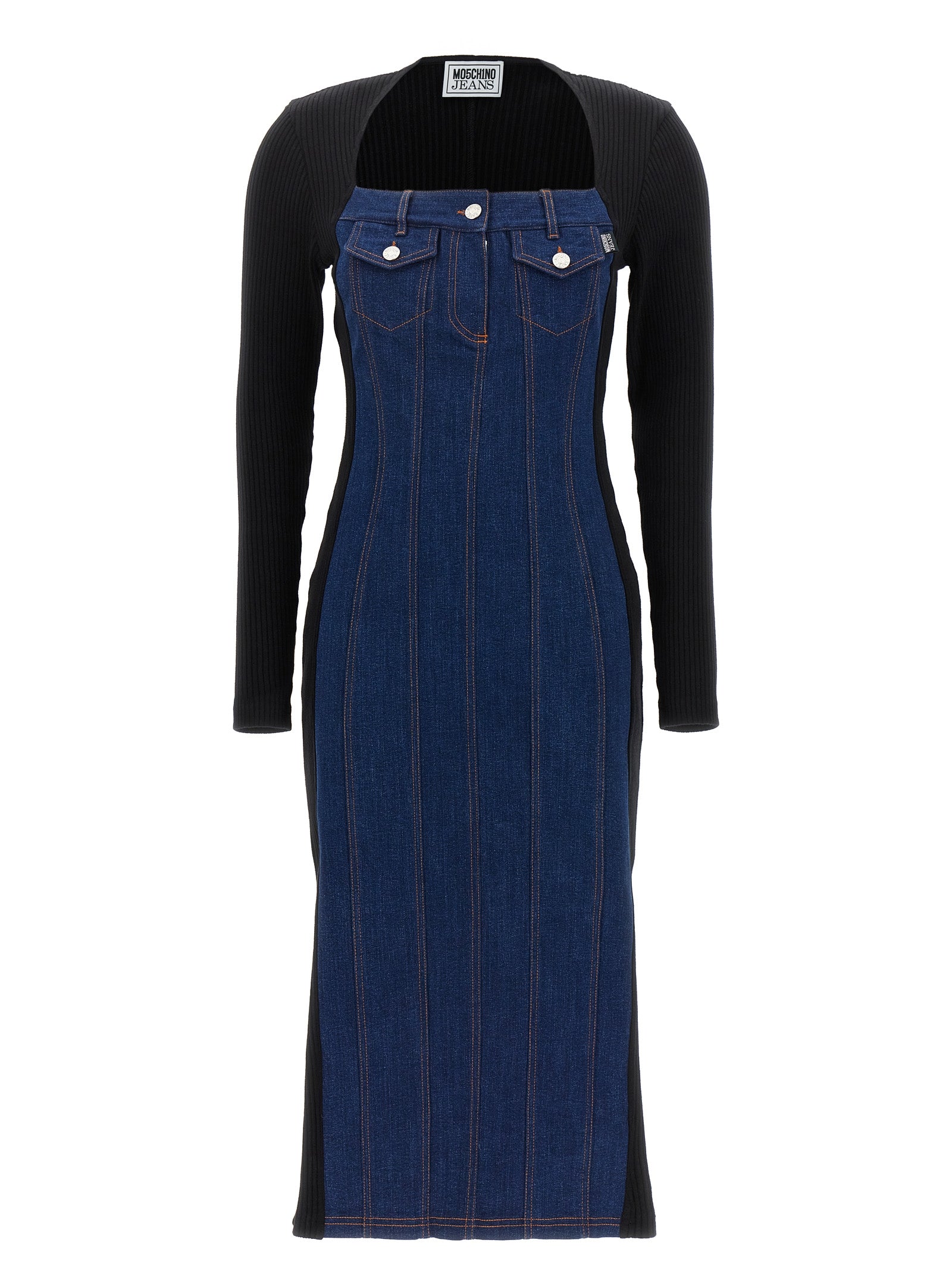 Mo5ch1no Jeans-Denim & Ribbed Midi Dress Abiti Multicolor-Donna