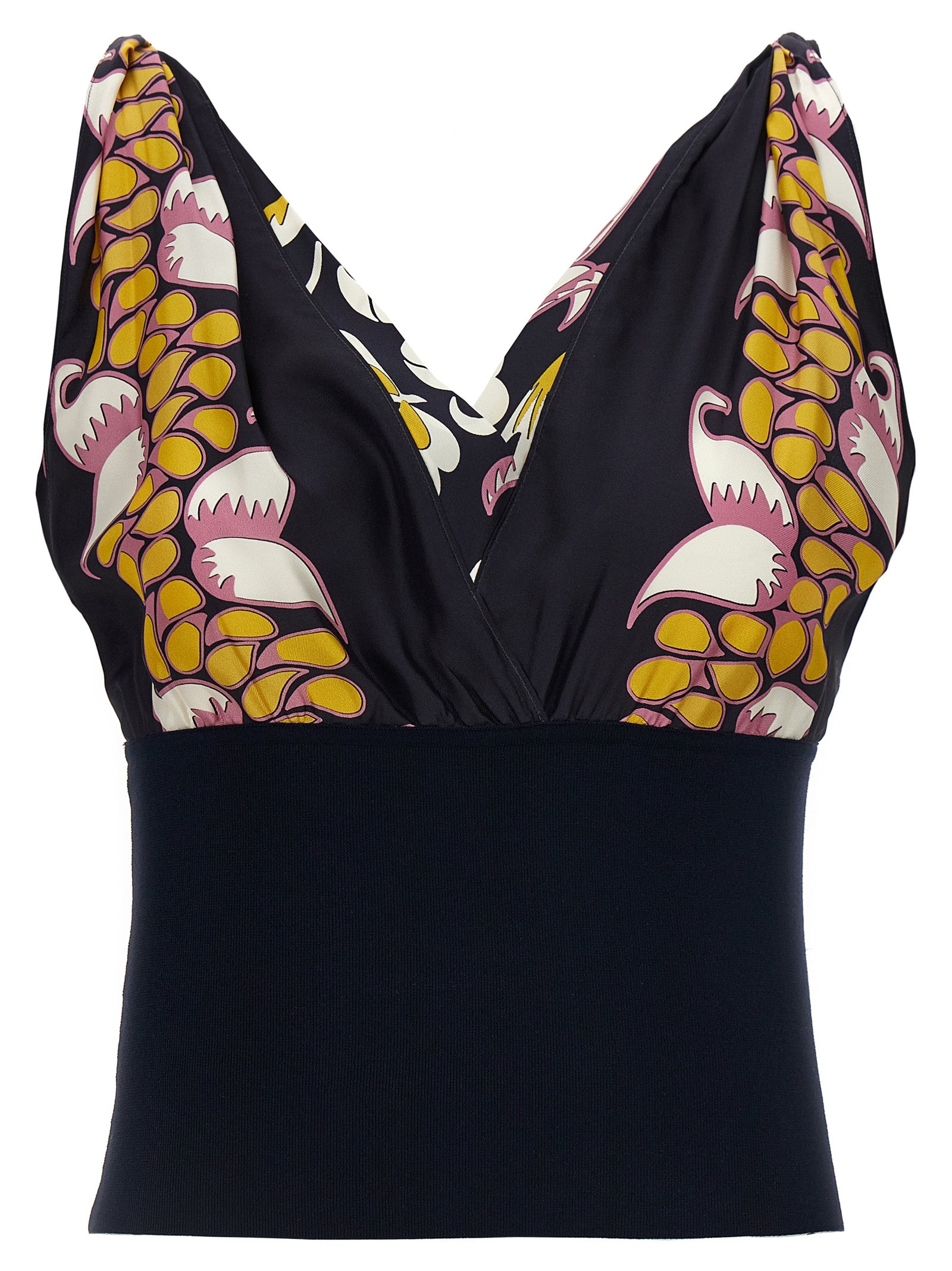 Tory Burch-Printed Silk Top Top Nero-Donna