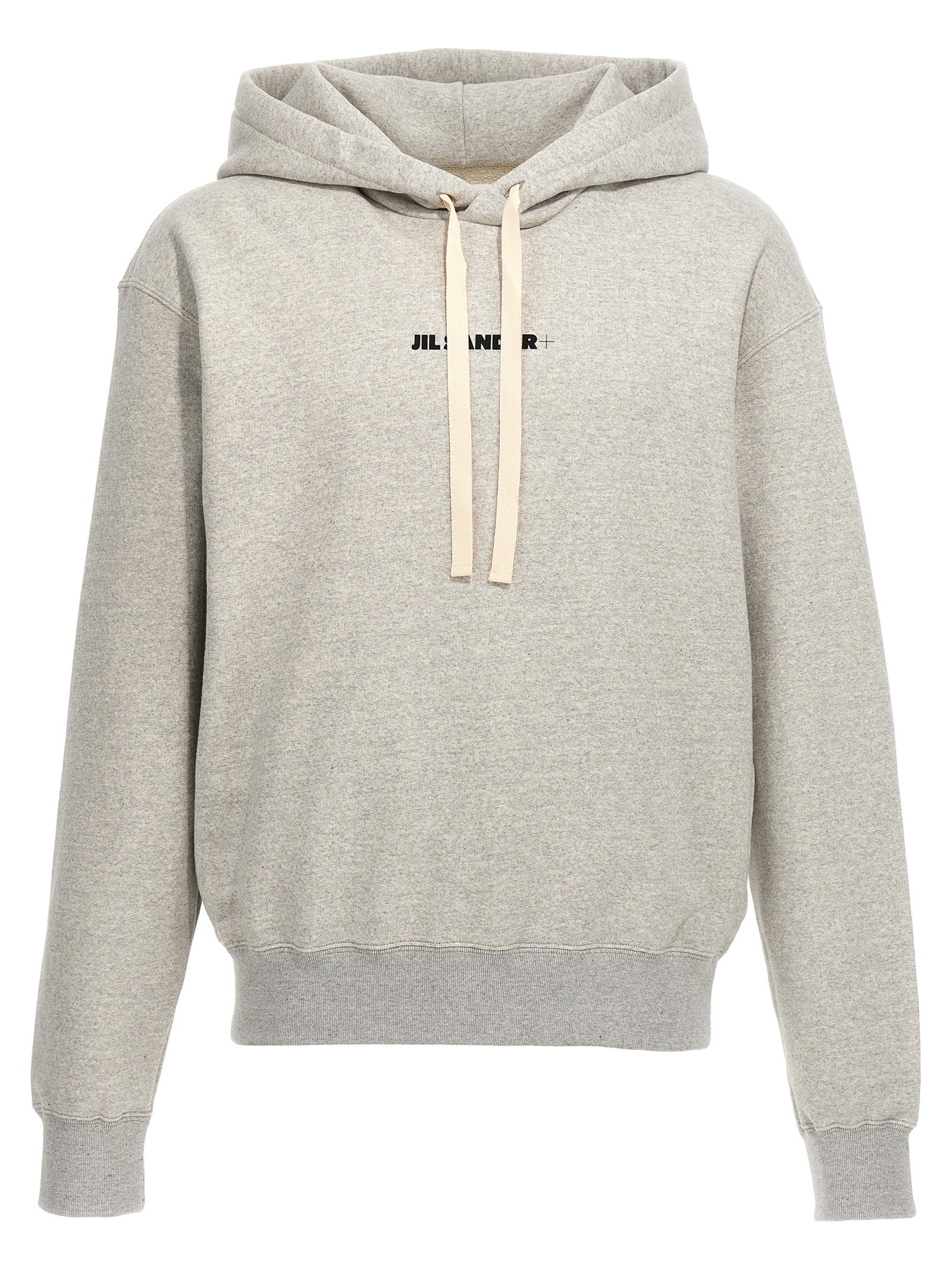 Jil Sander-Logo Print Hoodie Felpe Grigio-Uomo