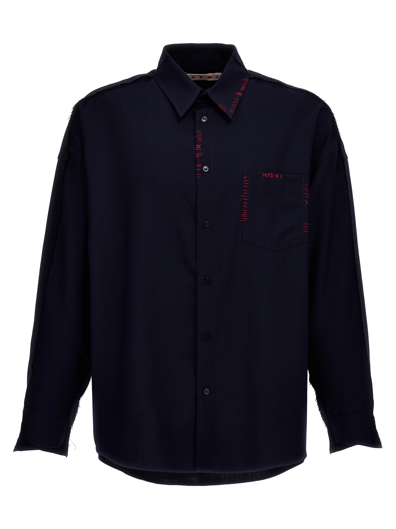 Marni-Cool Wool Shirt With Contrast Stitching Maglioni Multicolor-Uomo