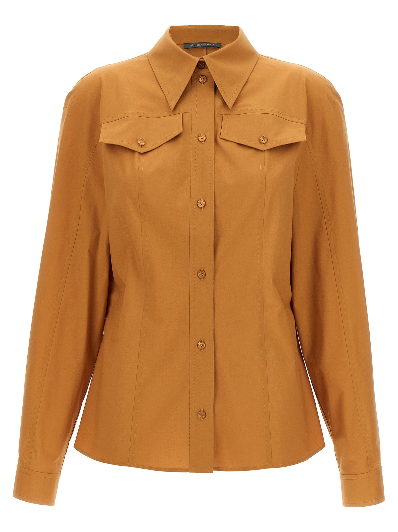 Alberta Ferretti-Cotton Shirt Camicie Marrone-Donna