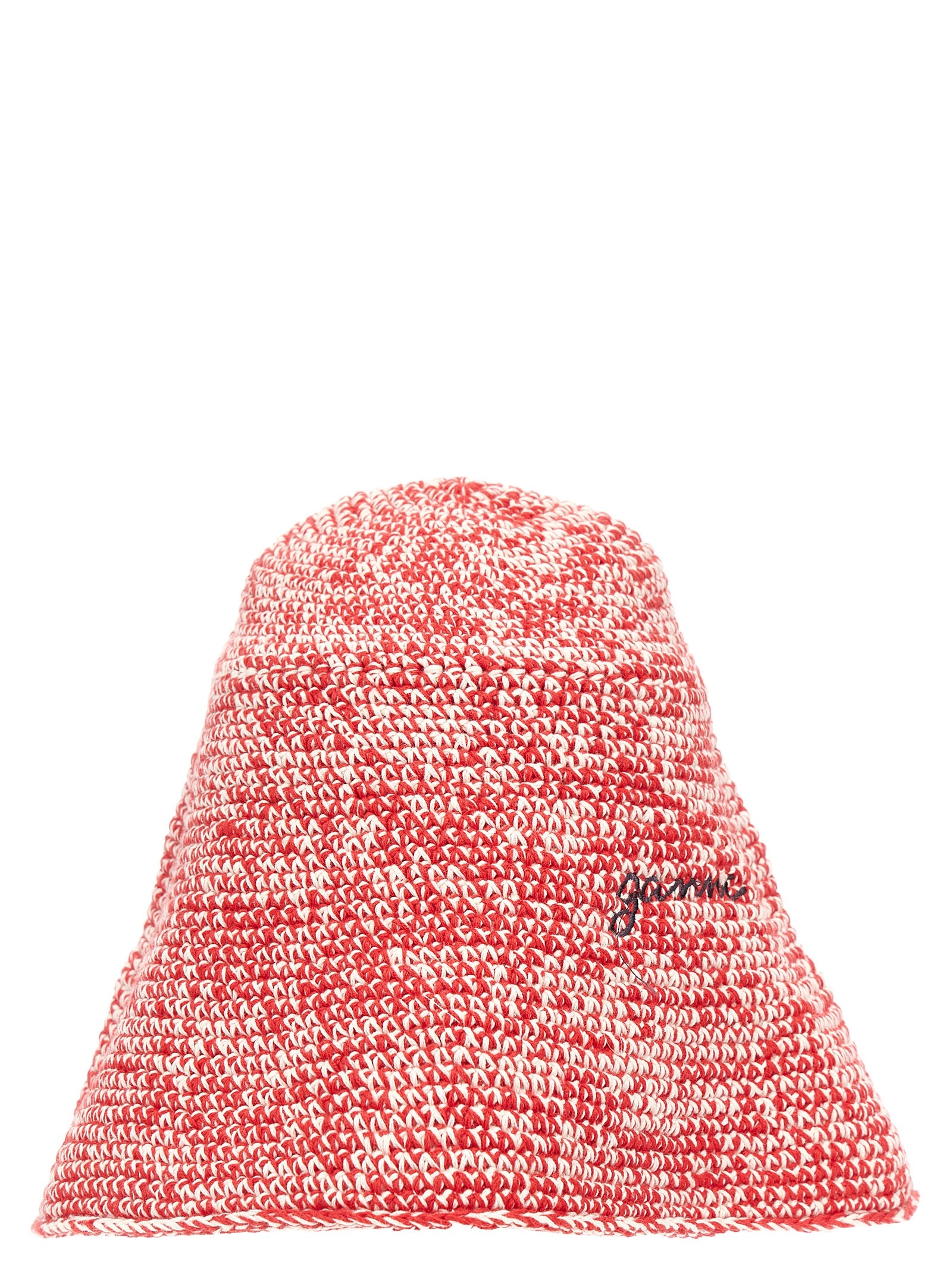 Ganni-Bucket Hat Crochet Logo Embroidery Cappelli Rosso-Donna