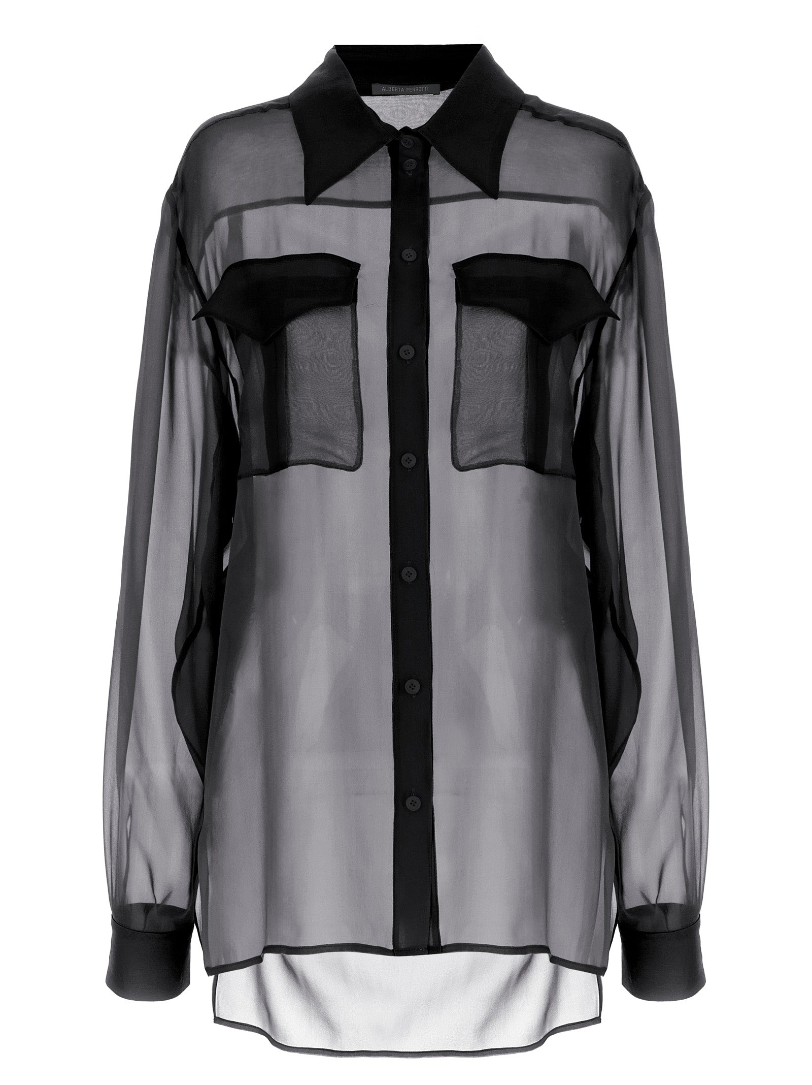 Alberta Ferretti-Chiffon Shirt Camicie Nero-Donna