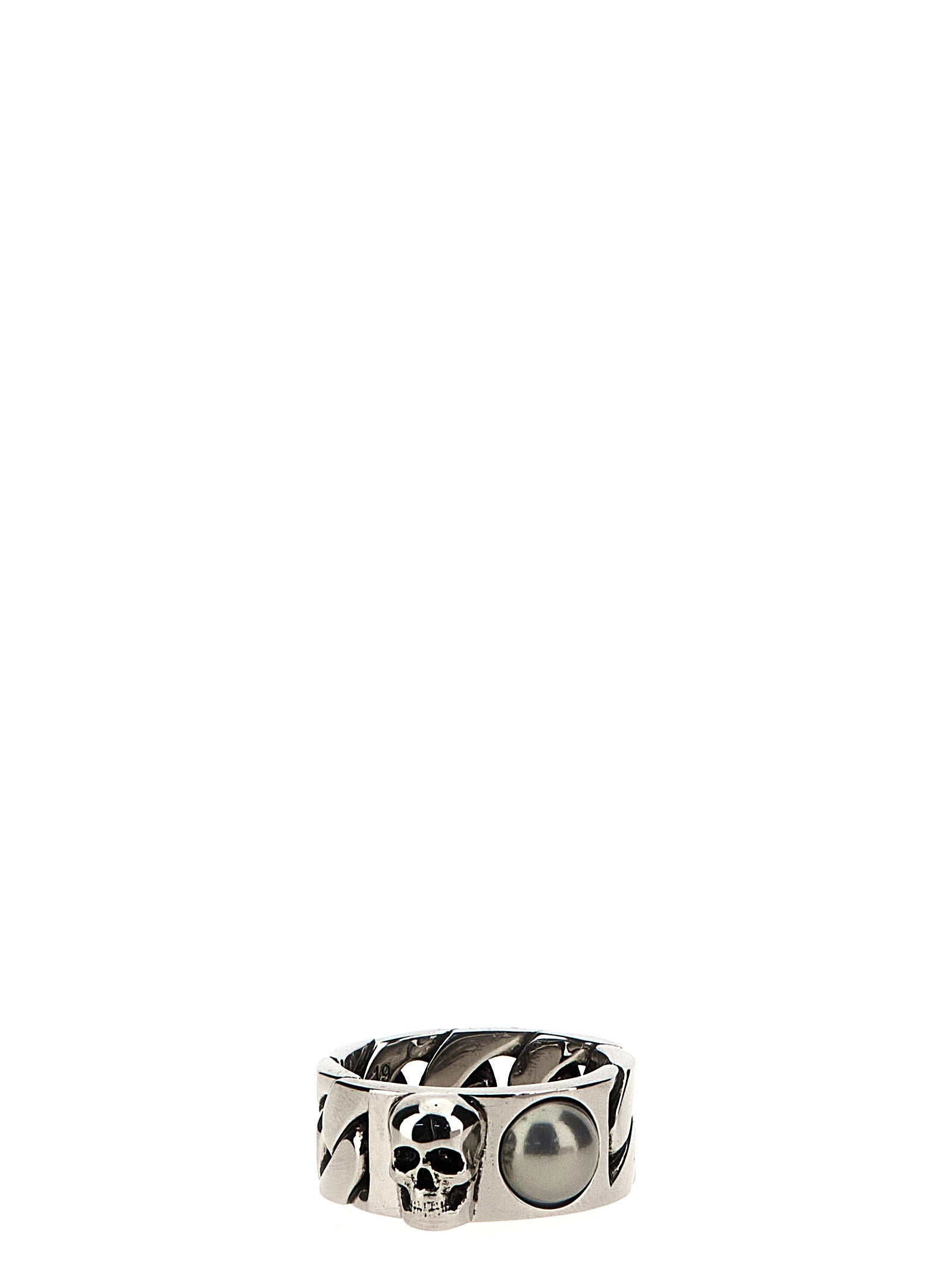 Alexander Mcqueen-Perla Skull Gioielli Silver-Uomo