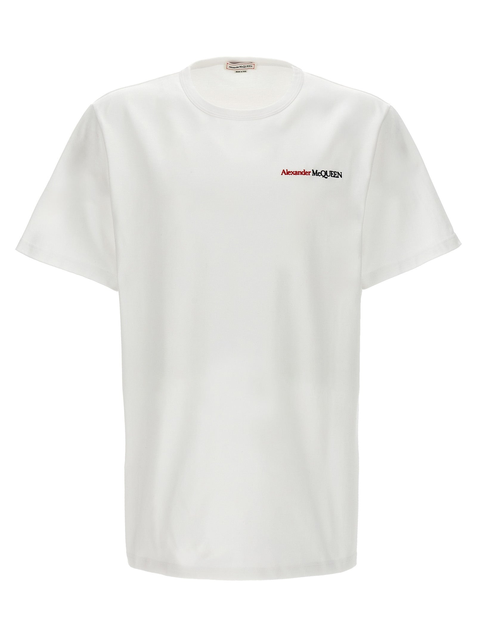 Alexander Mcqueen-Logo Embroidery T Shirt Bianco-Uomo