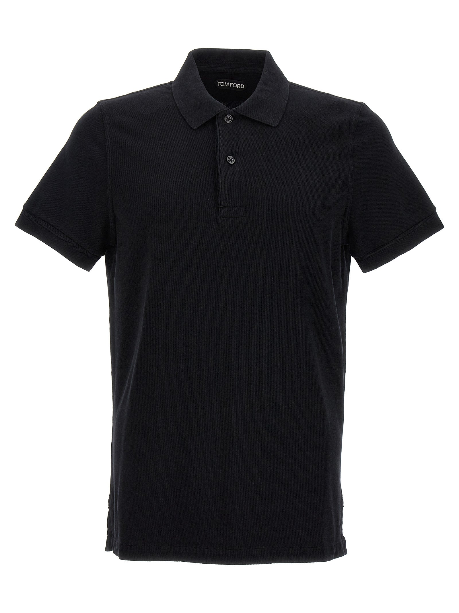 Tom Ford-Logo Embroidery Shirt Polo Nero-Uomo