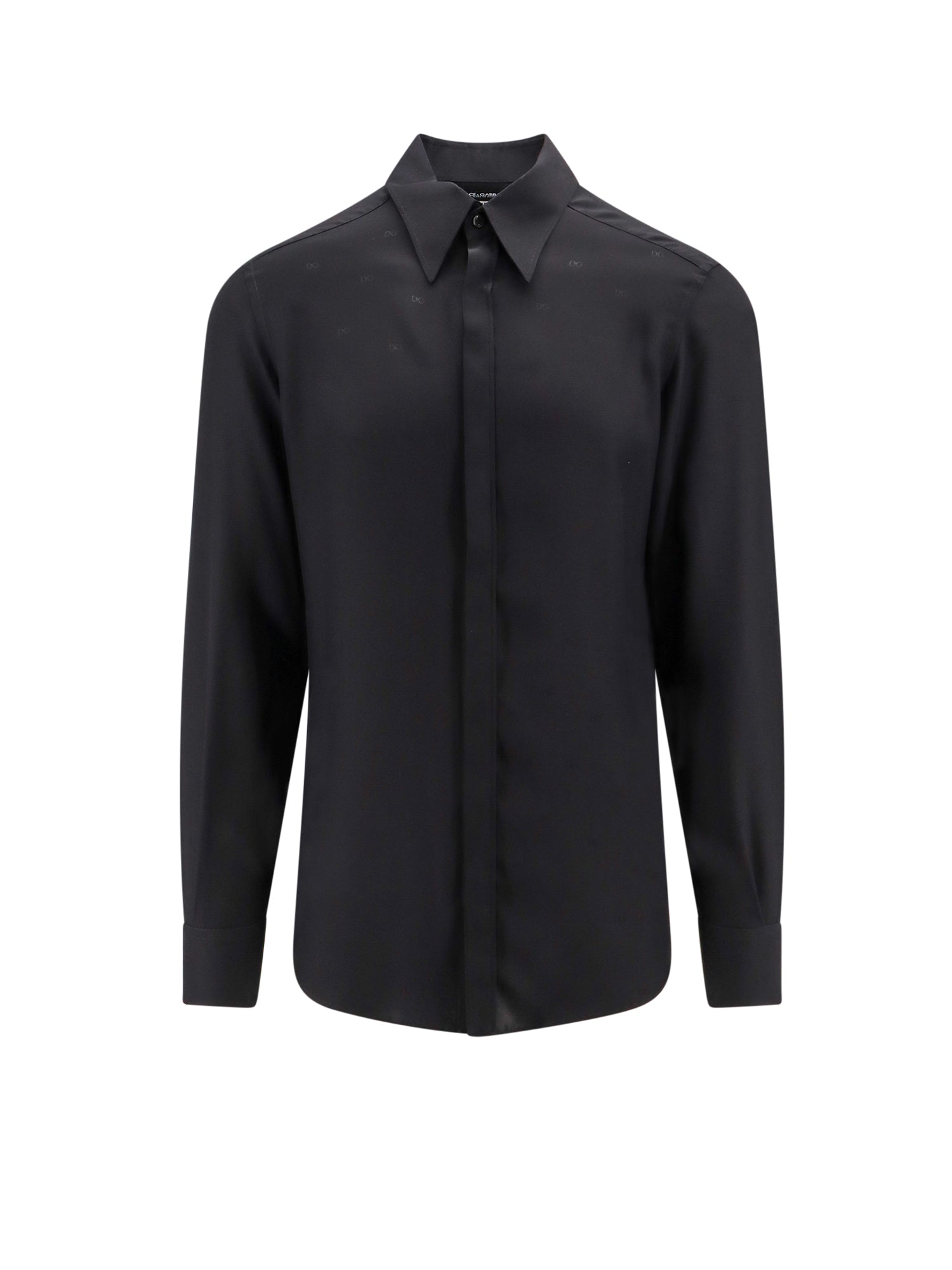 Dolce & Gabbana-Camicia in seta con monogramma all-over-Uomo