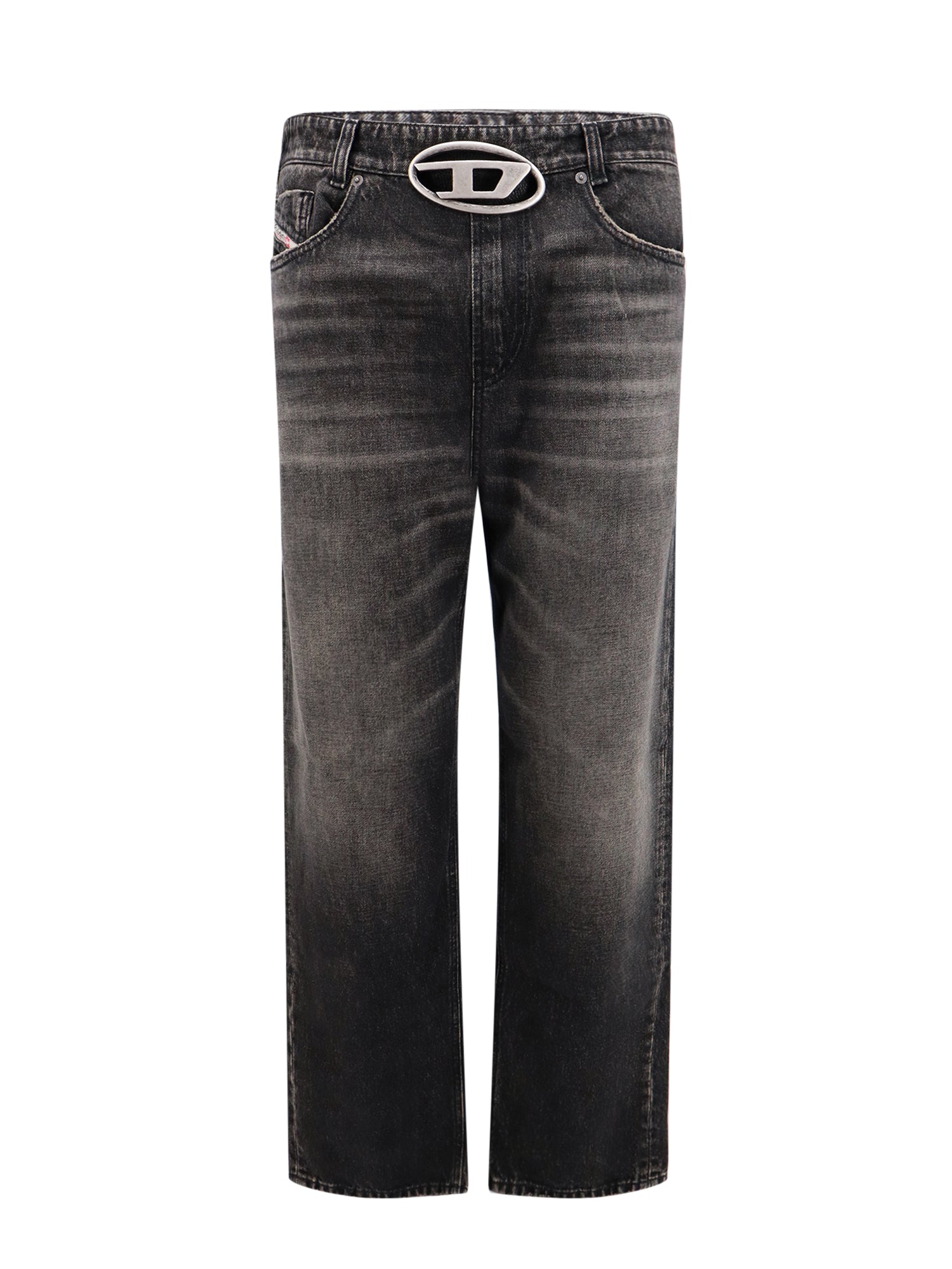 Diesel-Pantalone in cotone con logo Oval-D in metallo-Uomo