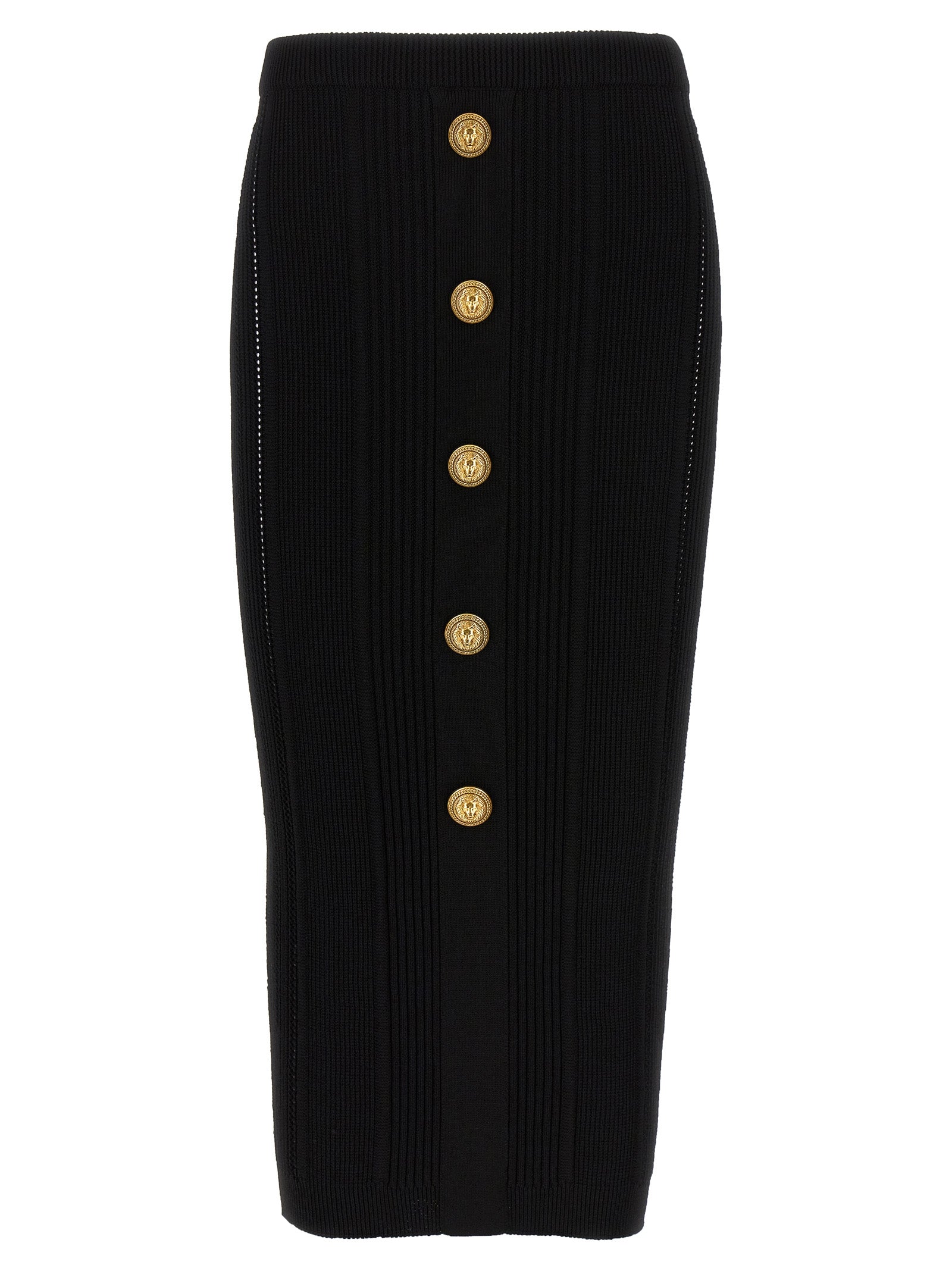 Balmain-Logo Button Midi Skirt Gonne Nero-Donna