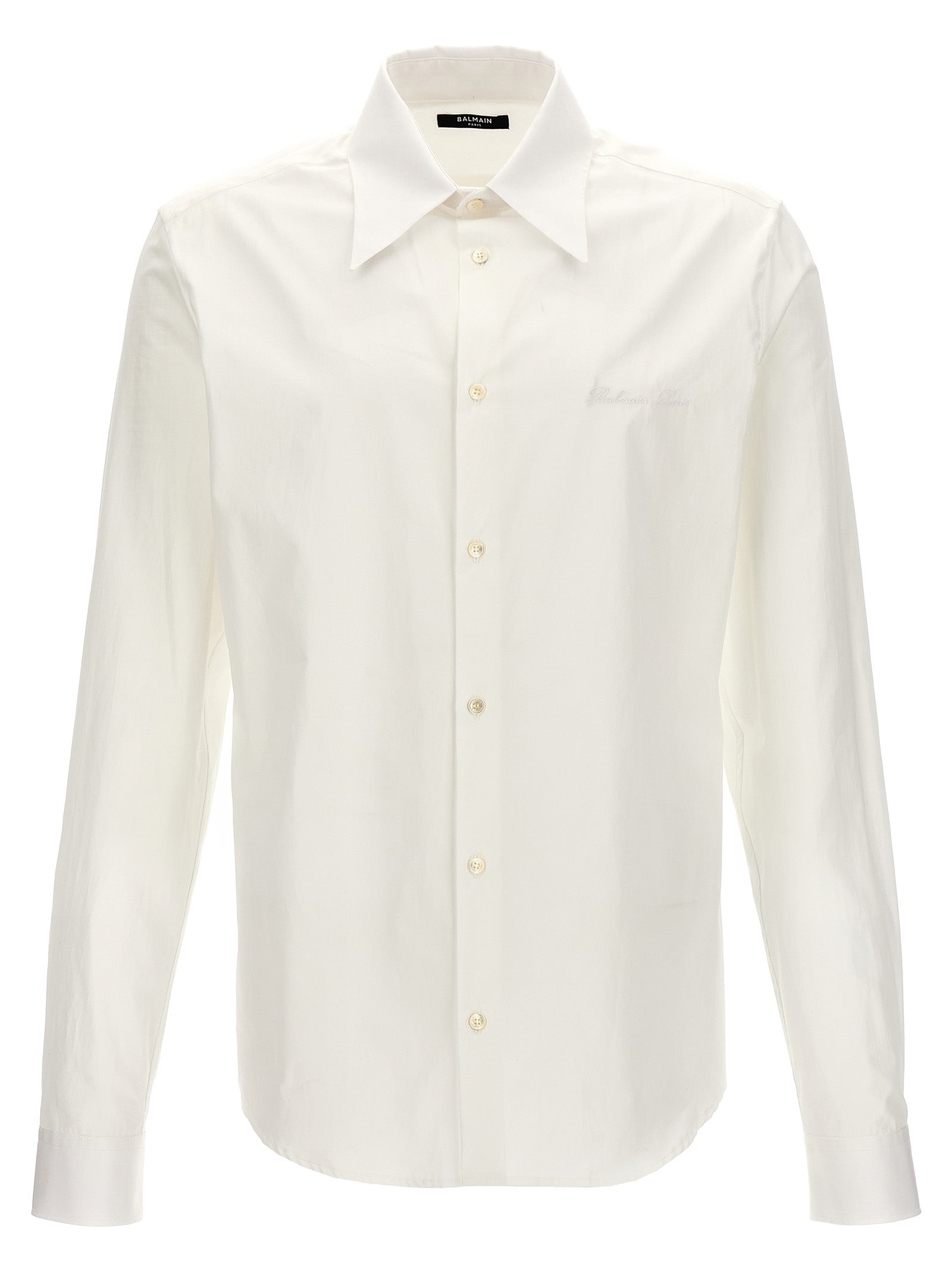 Balmain-Logo Embroidery Shirt Camicie Bianco-Uomo