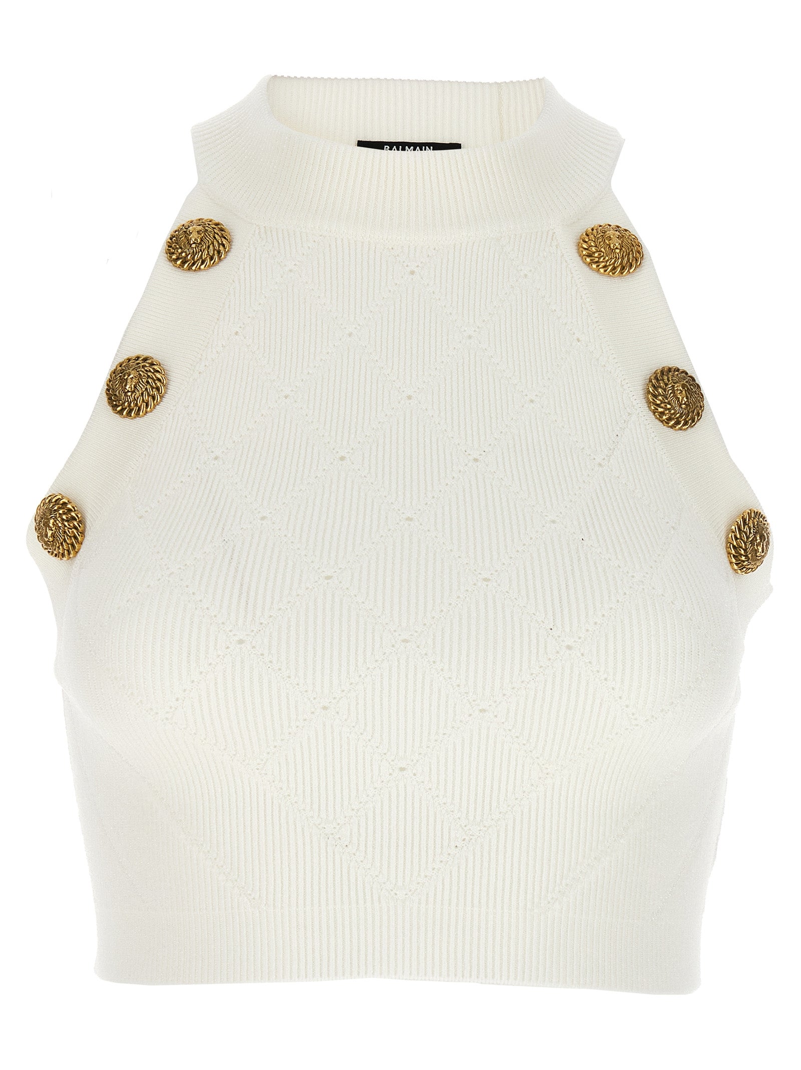 Balmain-Logo Button Top Top Bianco-Donna