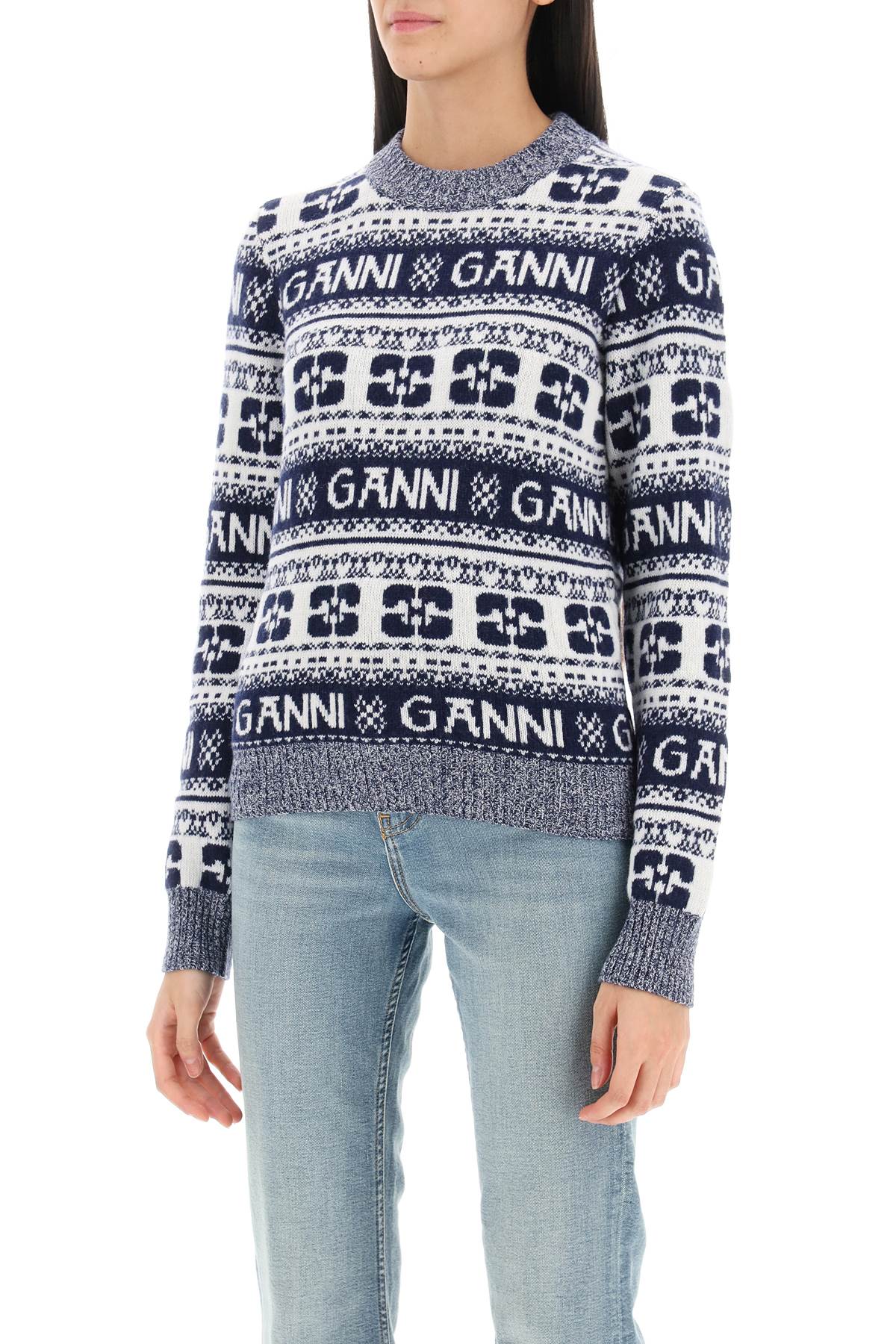 Ganni-Pullover In Lana Jacquard Con Motivo Logo-Donna