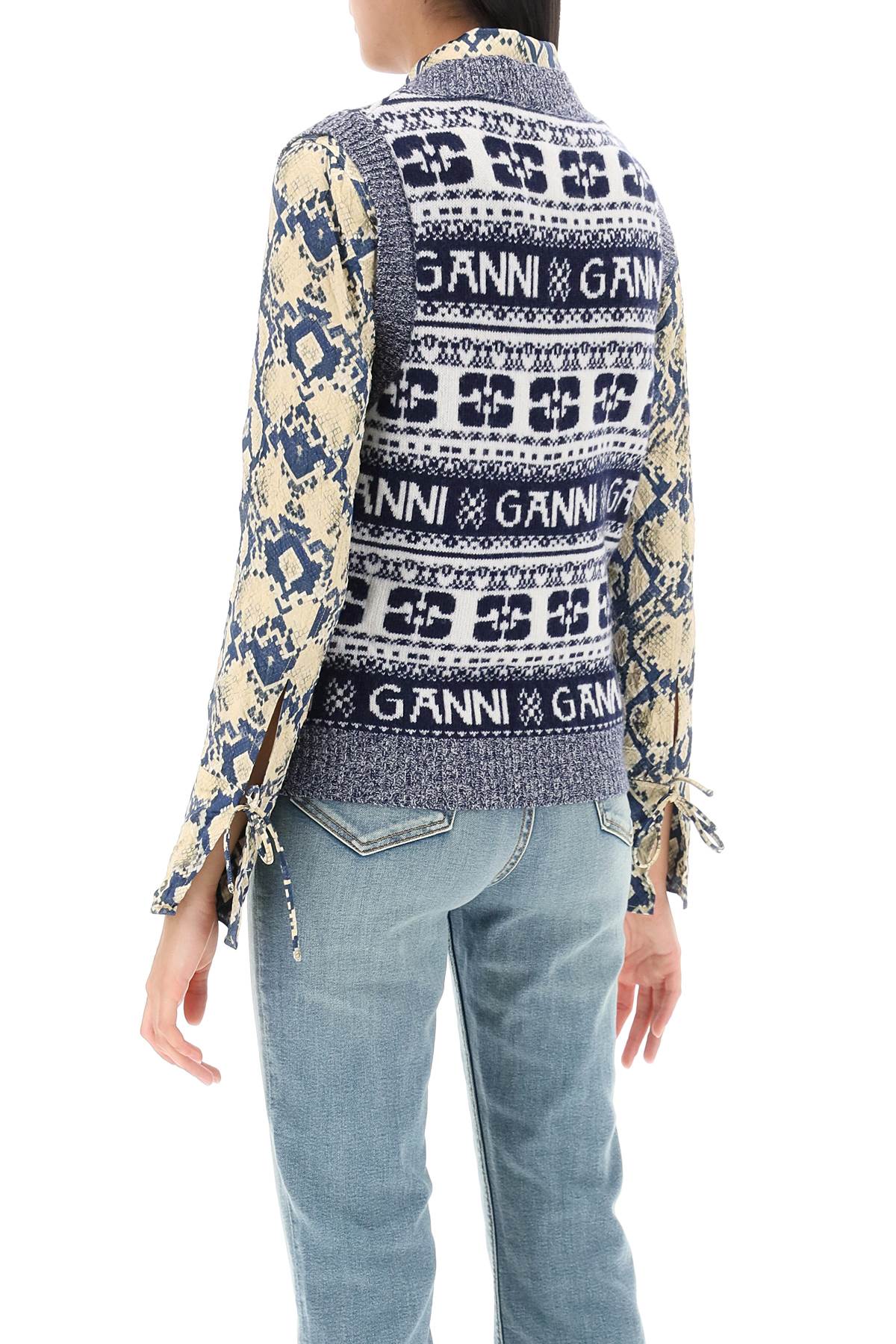 Ganni-Gilet In Lana Jacquard Con Motivo Logo-Donna