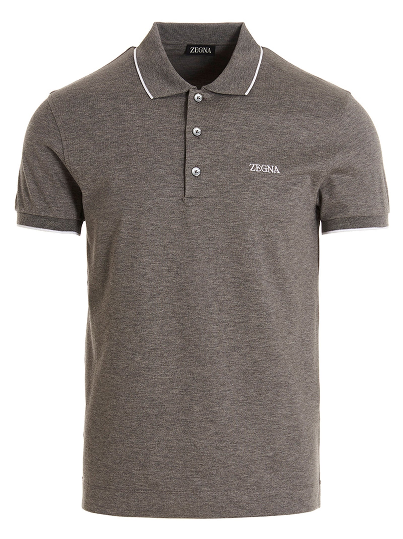 Zegna-Logo Embroidery Shirt Polo Grigio-Uomo