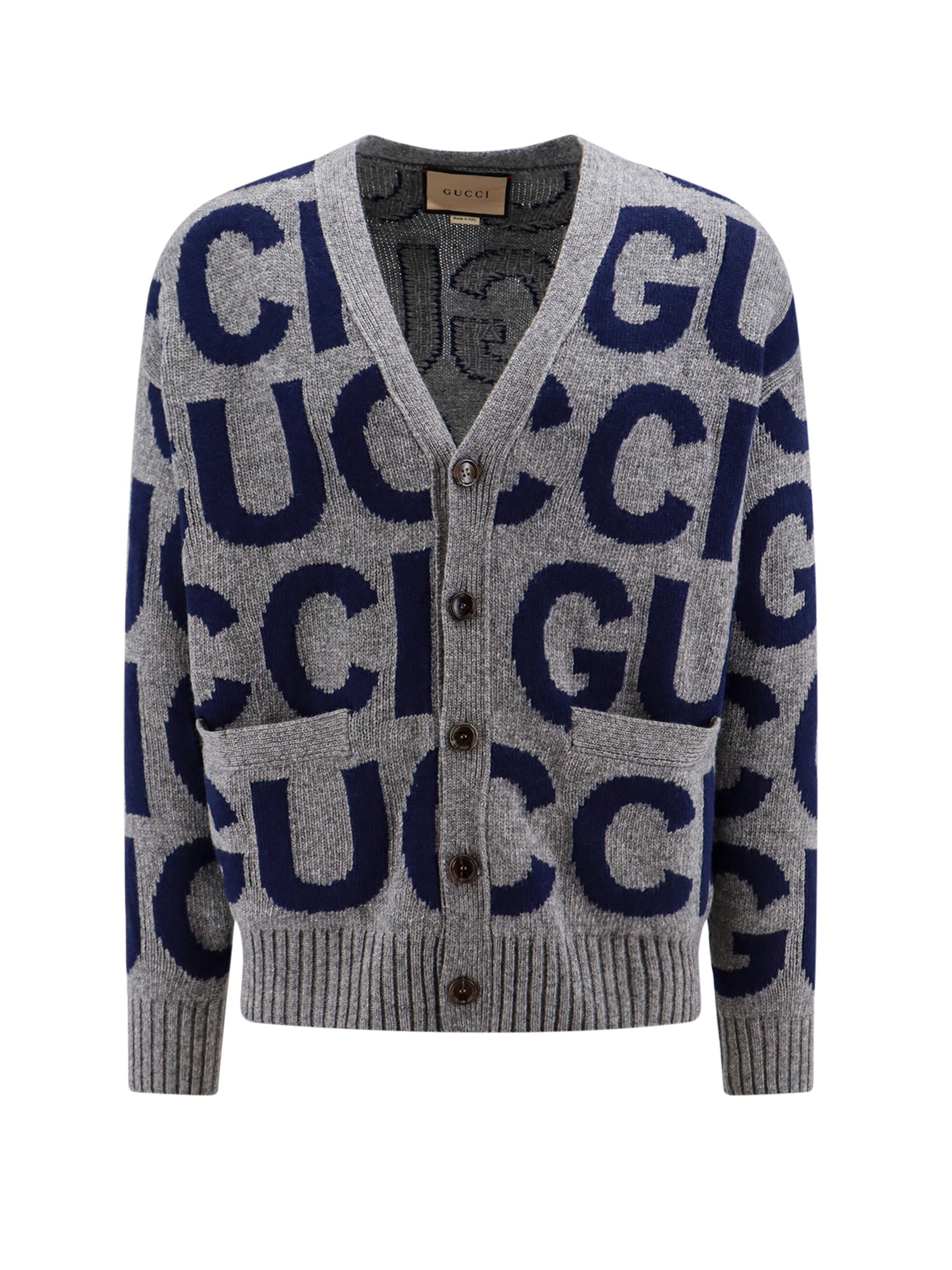 Gucci-Cardigan in lana con logo all-over-Uomo