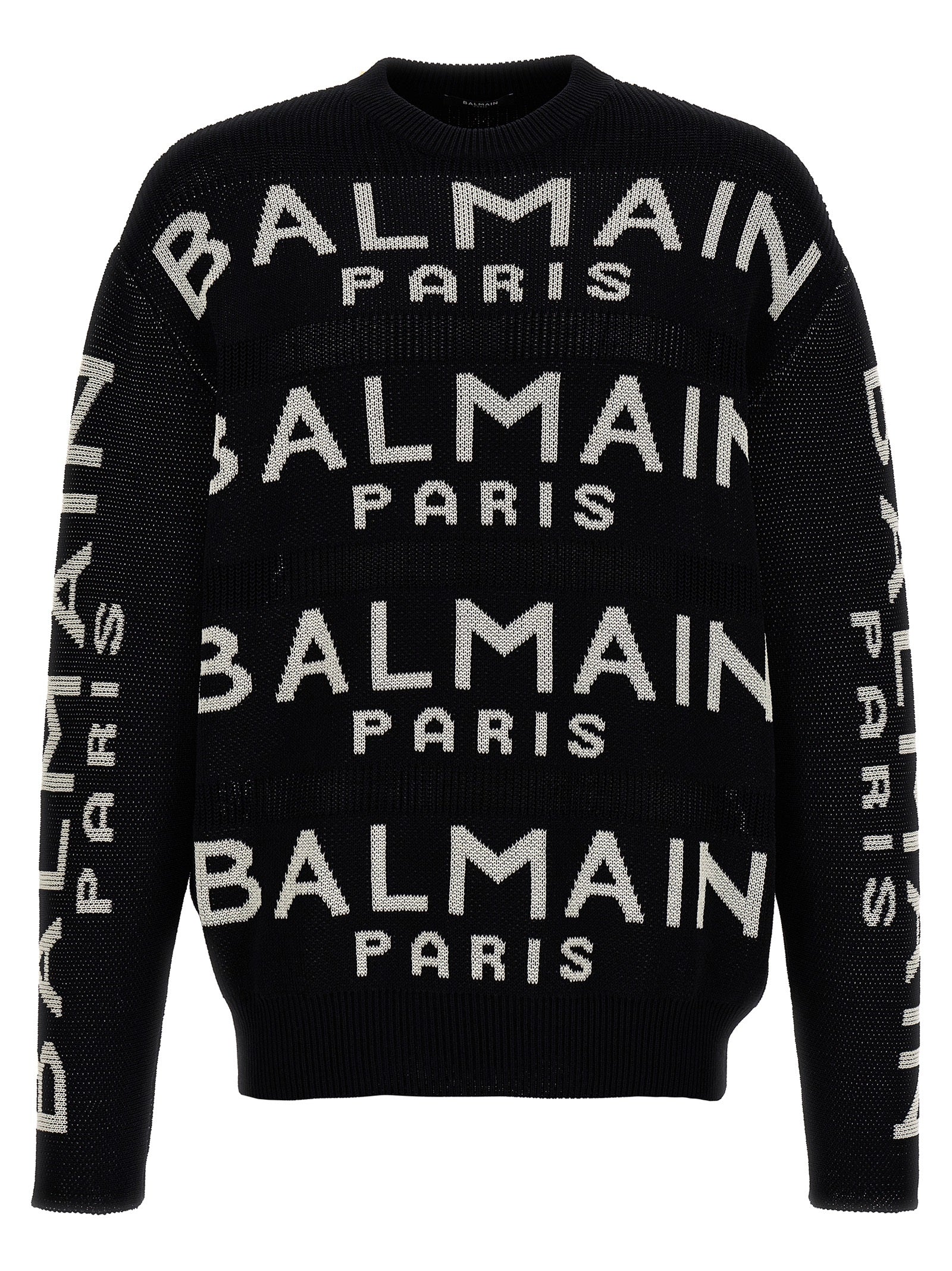 Balmain-All-Over Logo Sweater Maglioni Bianco/Nero-Uomo