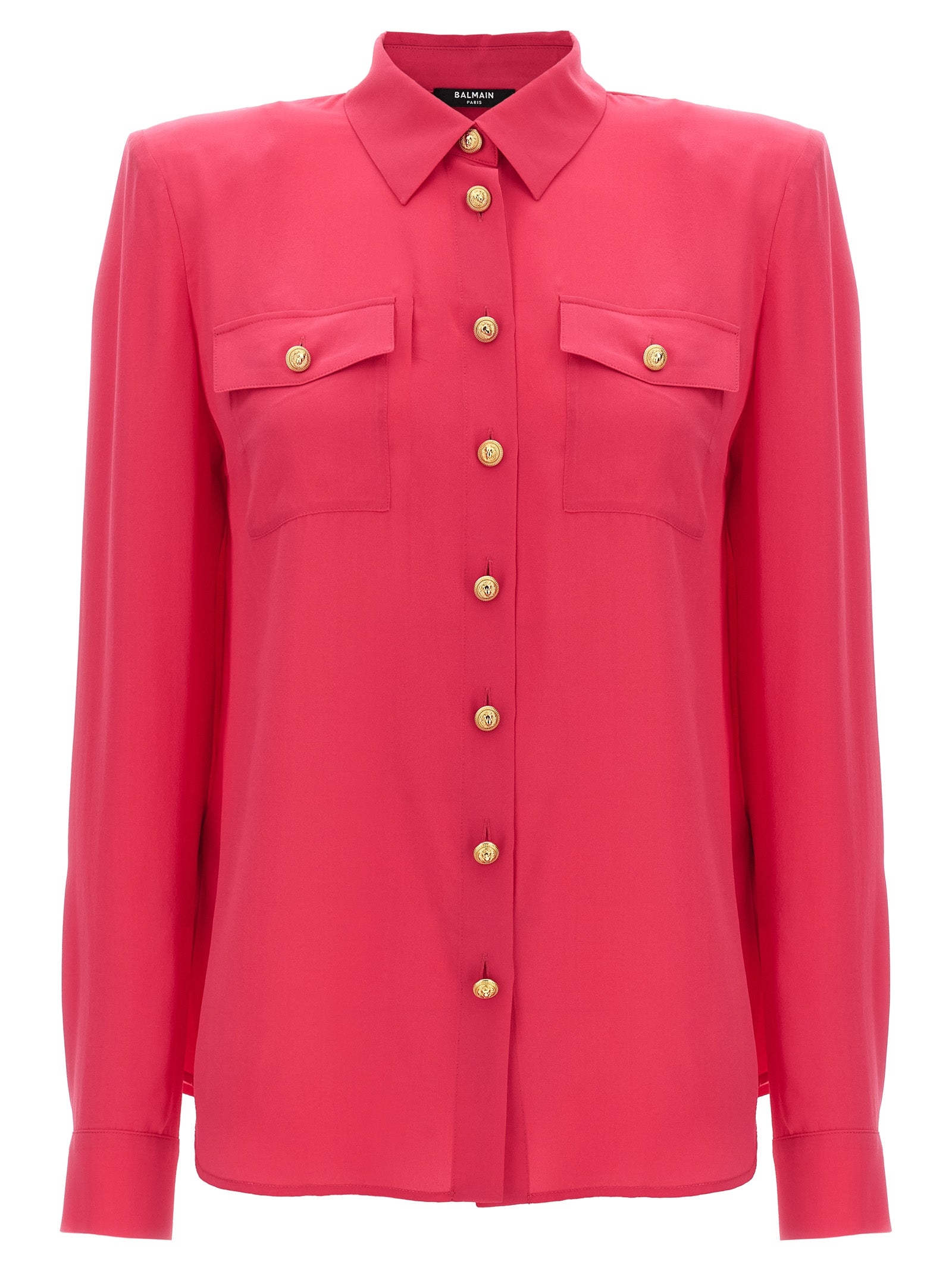 Balmain-Logo Button Shirt Camicie Fucsia-Donna