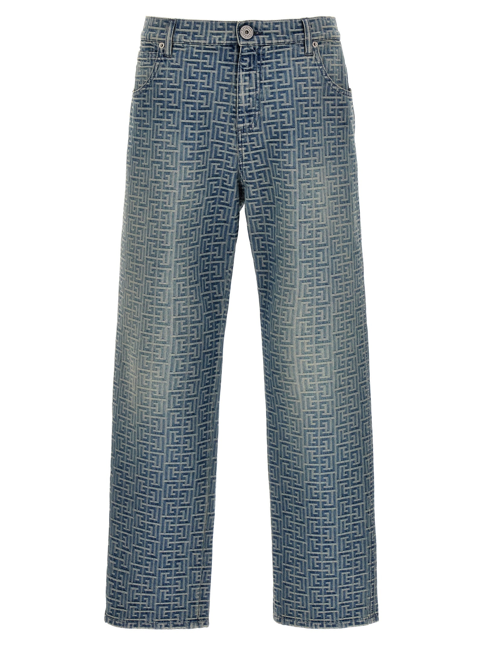 Balmain-Monogram Jeans Celeste-Uomo