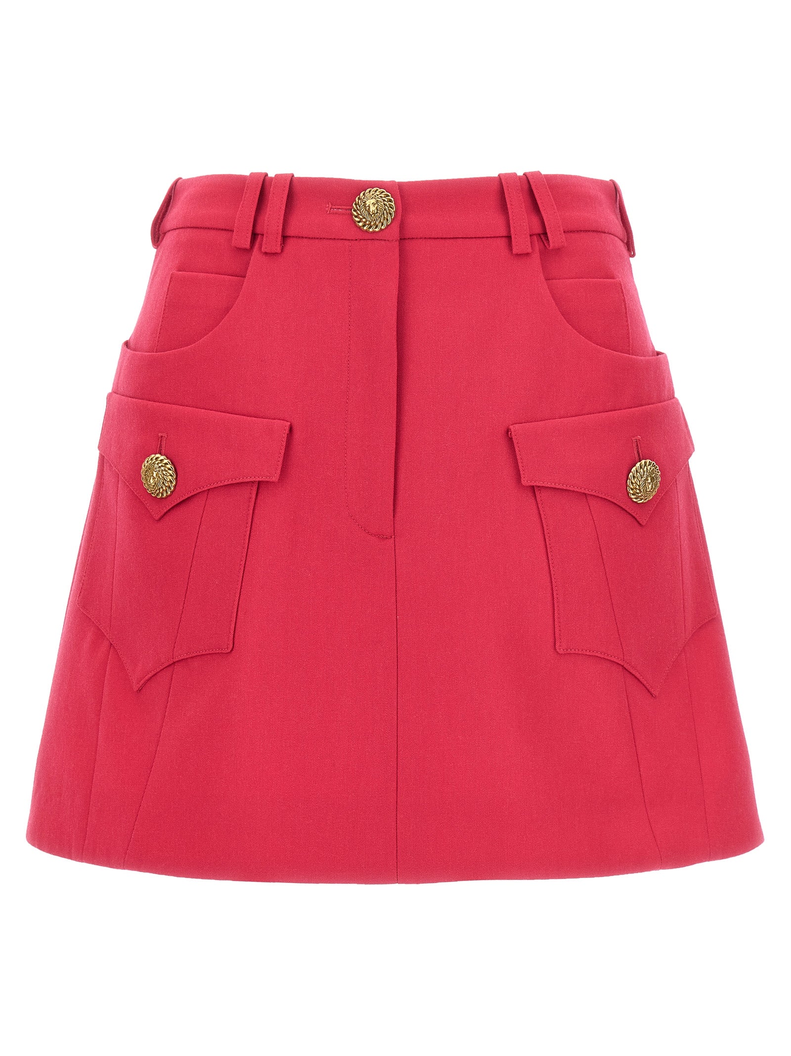 Balmain-Logo Button Mini Skirt Gonne Fucsia-Donna