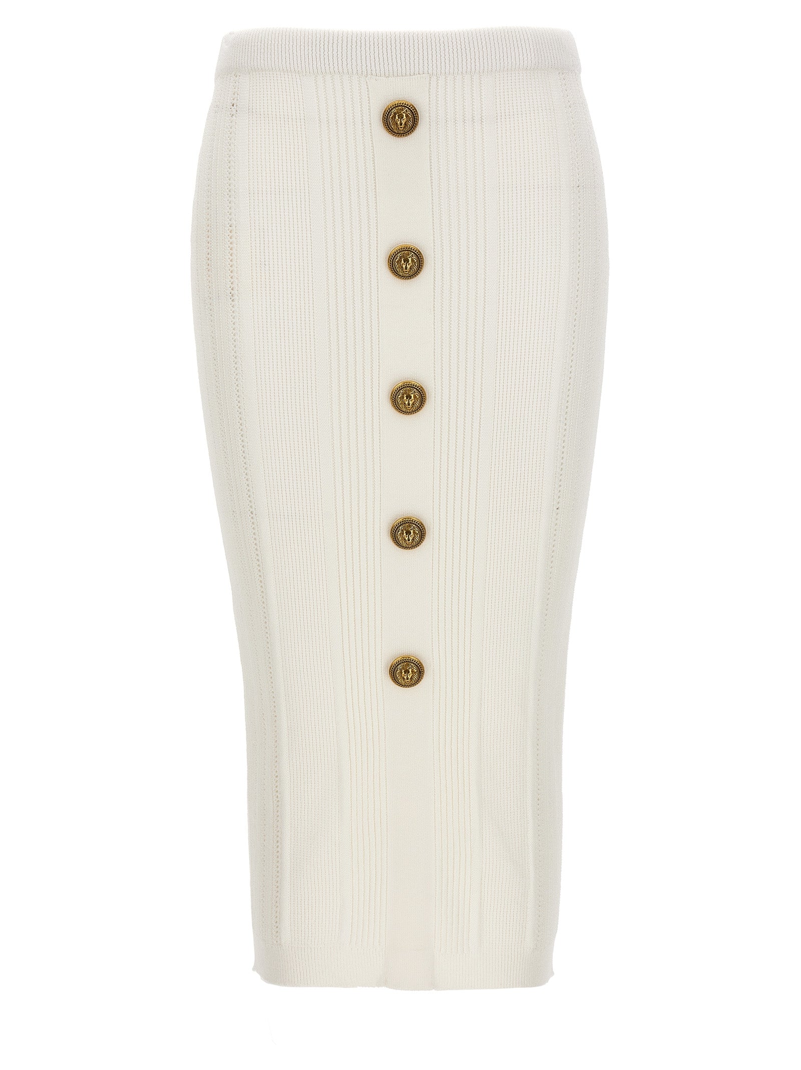 Balmain-Logo Button Midi Skirt Gonne Bianco-Donna