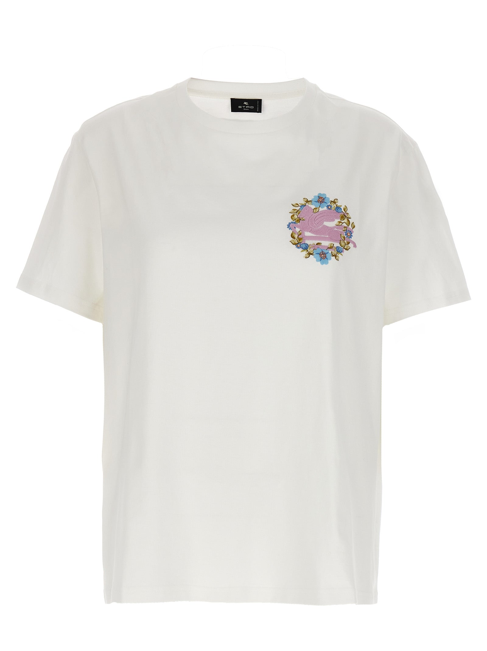 Etro-Logo Embroidery T Shirt Bianco-Donna