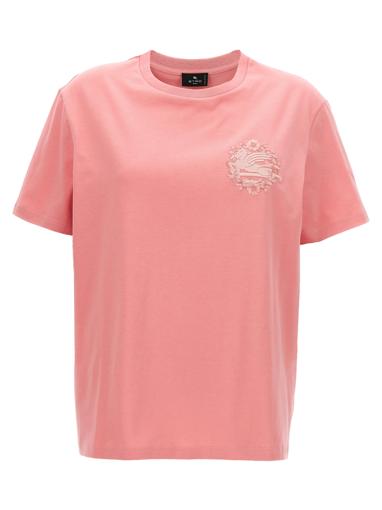 Etro-Logo Embroidery T Shirt Rosa-Donna