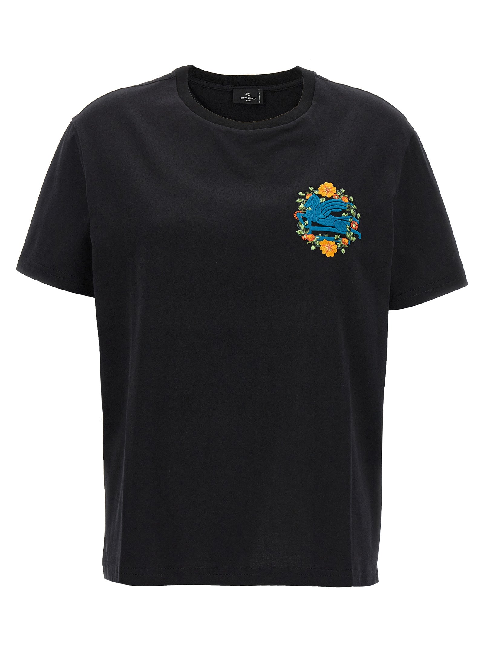 Etro-Logo Embroidery T Shirt Nero-Donna