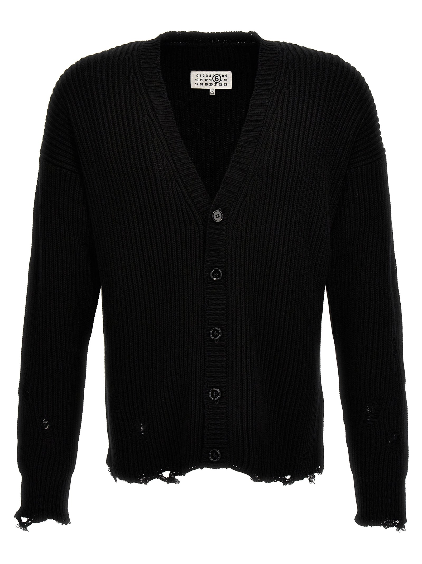 Mm6 Maison Margiela-Used Effect Cardigan Maglioni Nero-Uomo