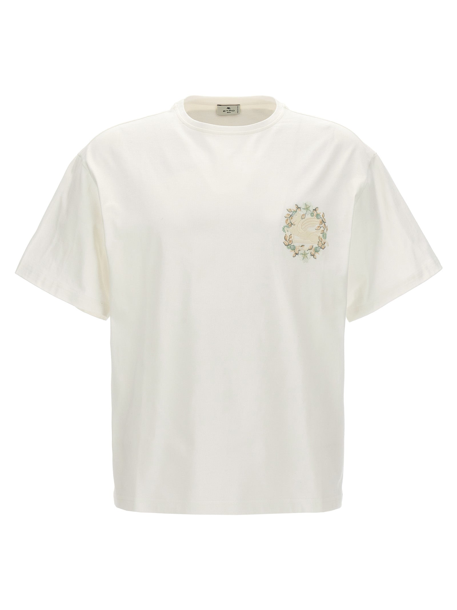 Etro-Logo Embroidery T Shirt Bianco-Uomo