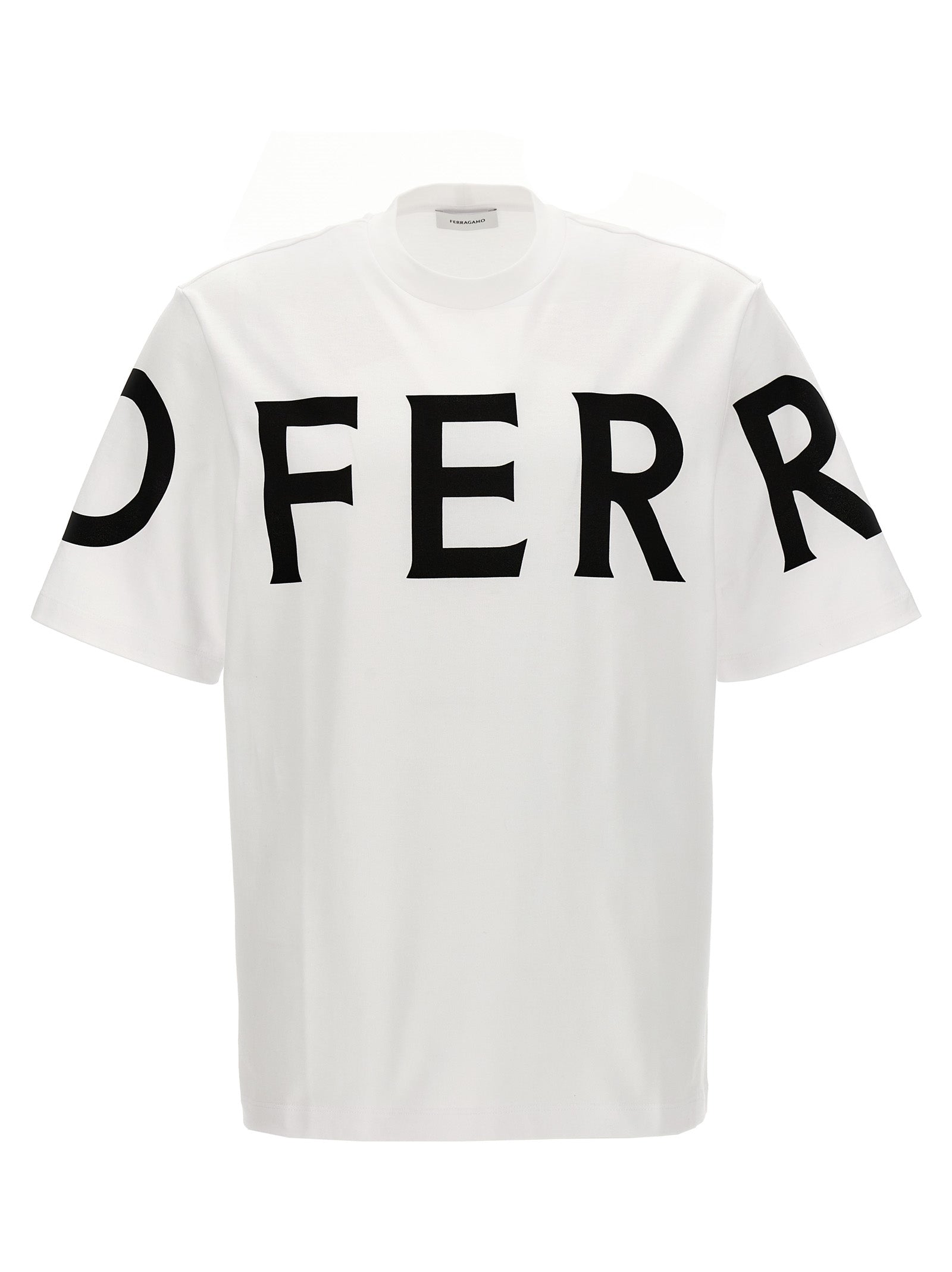 Ferragamo-Logo Print T Shirt Bianco/Nero-Uomo