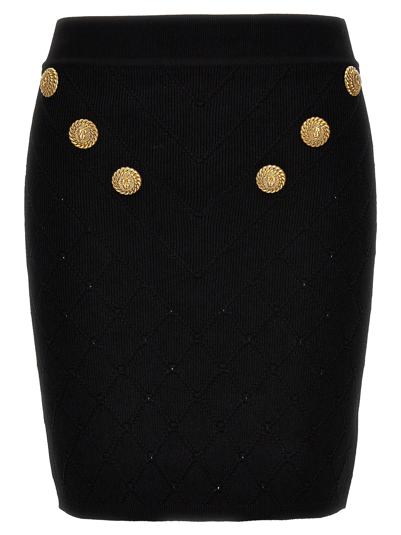 Balmain-Logo Button Knitted Skirt Gonne Nero-Donna