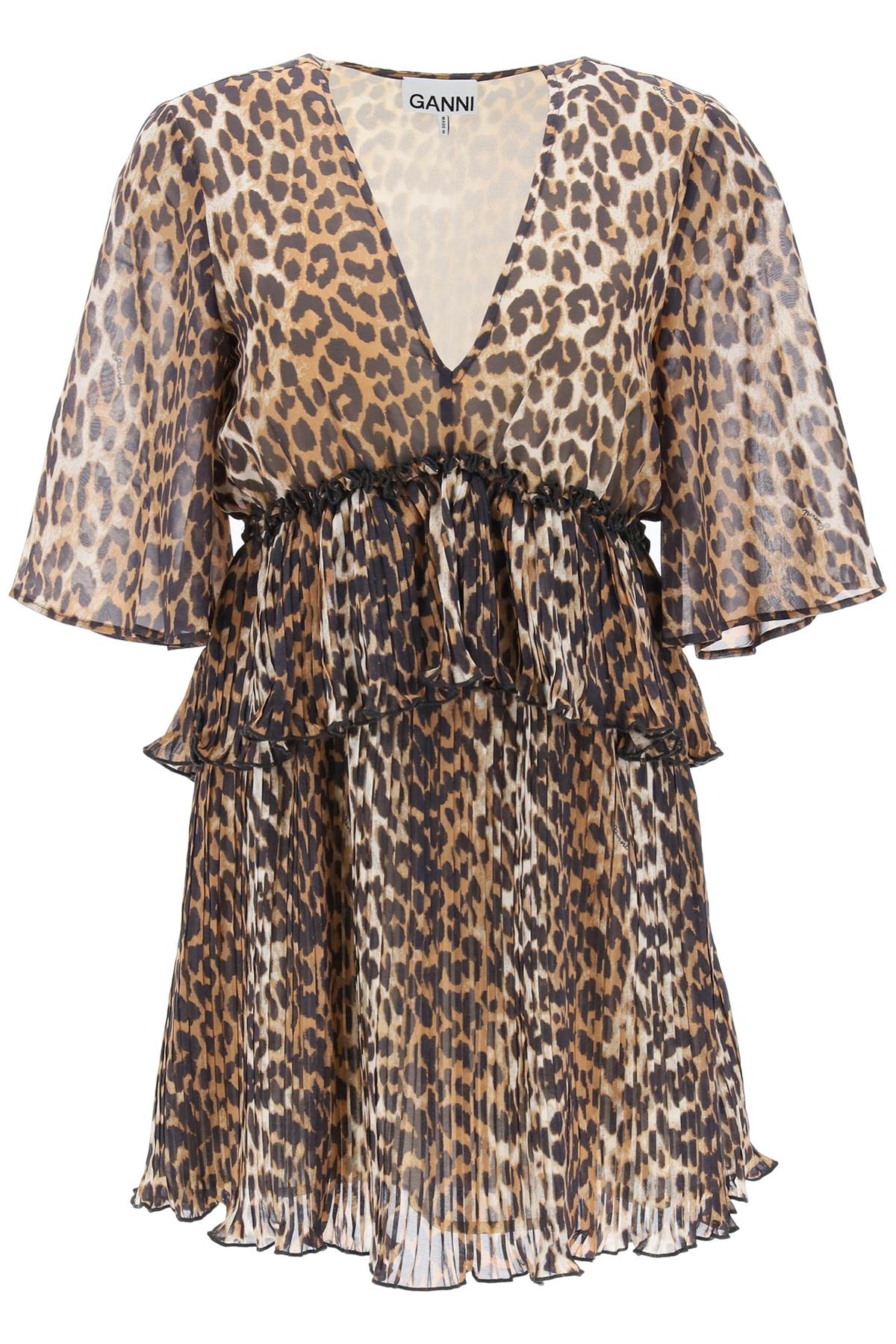 Ganni-Mini Abito Plissettato Con Motivo Animalier-Donna