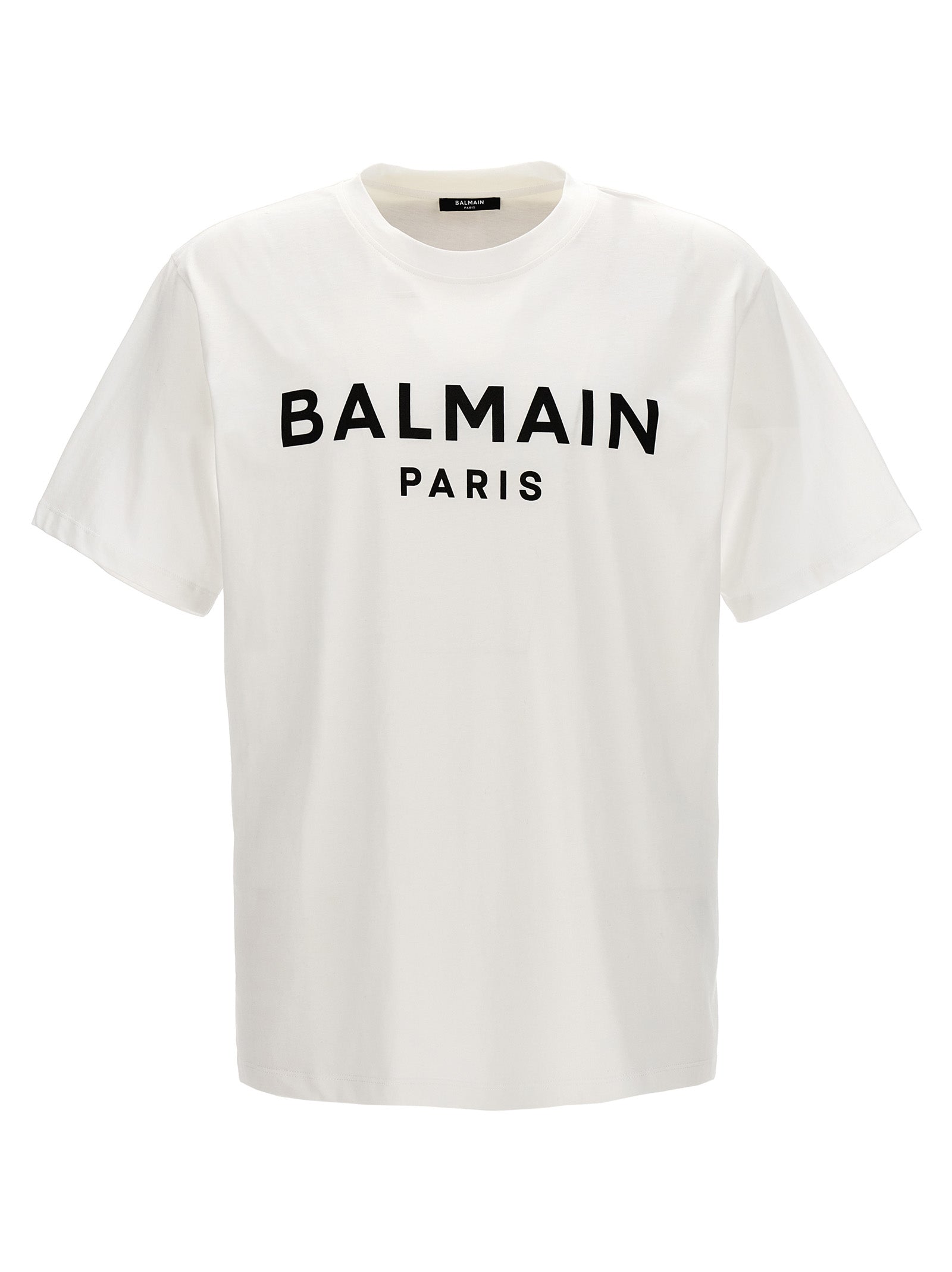 Balmain-Logo Print T Shirt Bianco/Nero-Uomo