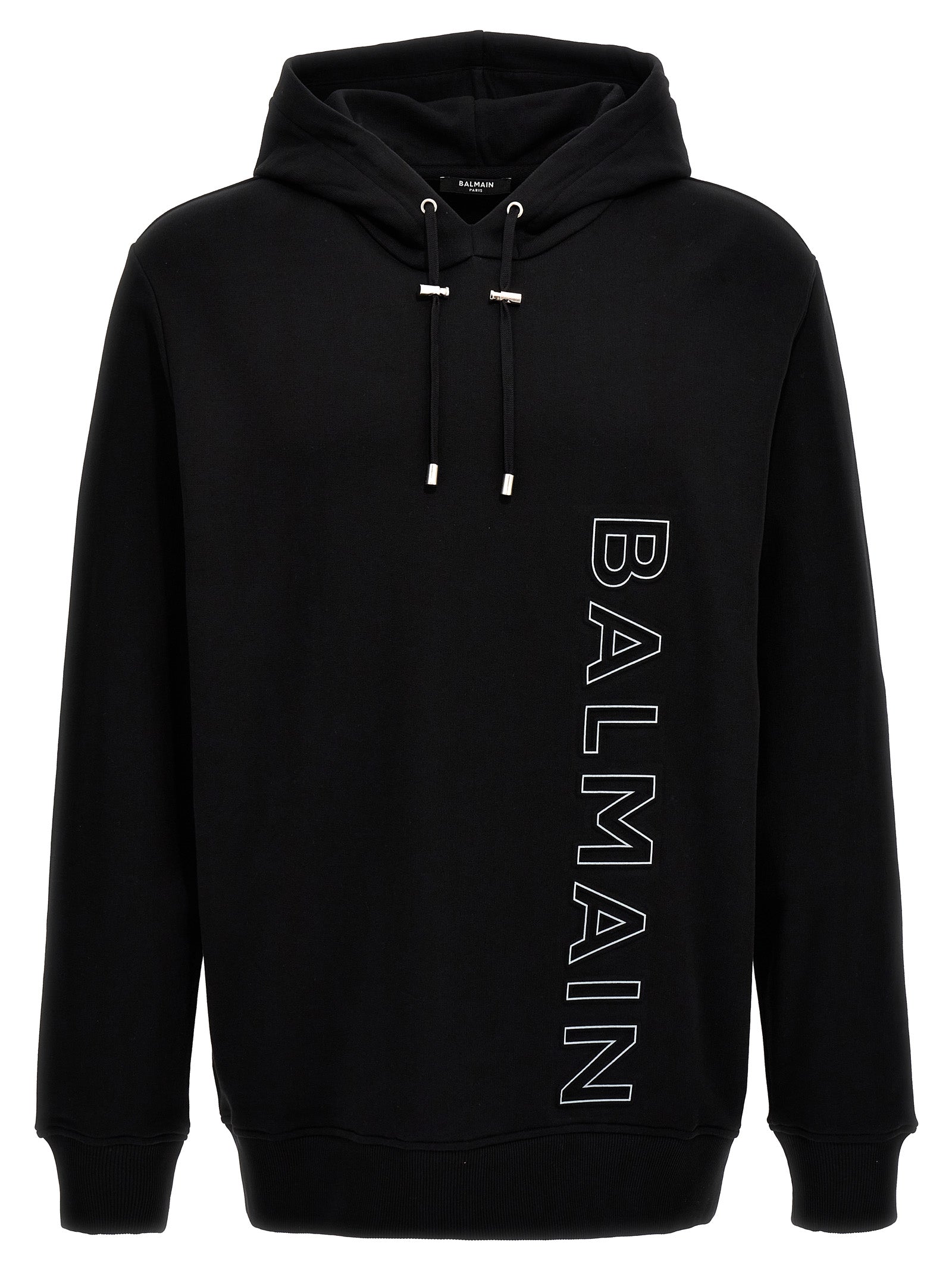 Balmain-Reflective Logo Hoodie Felpe Nero-Uomo