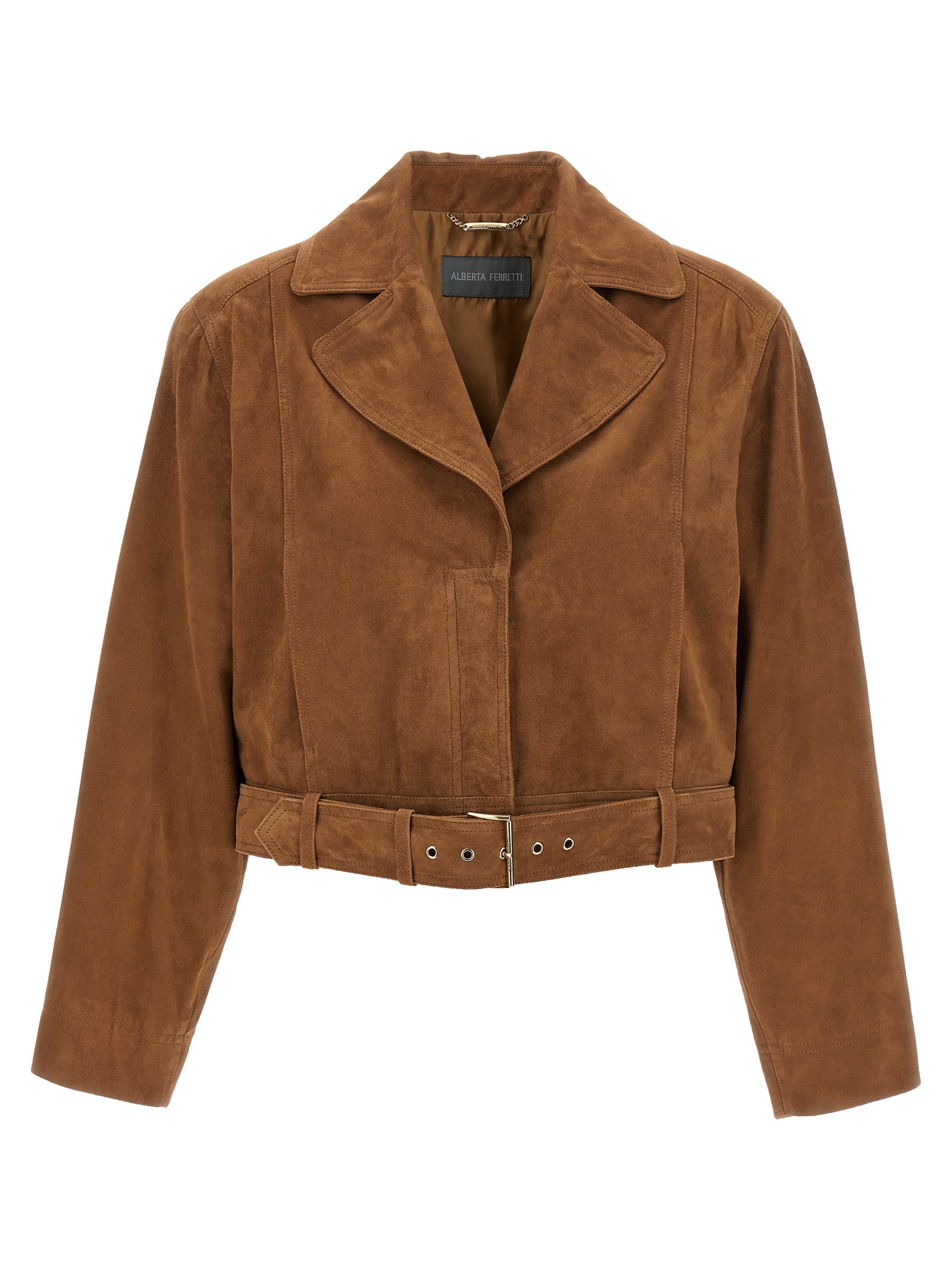 Alberta Ferretti-Biker Suede Jacket Giacche Marrone-Donna