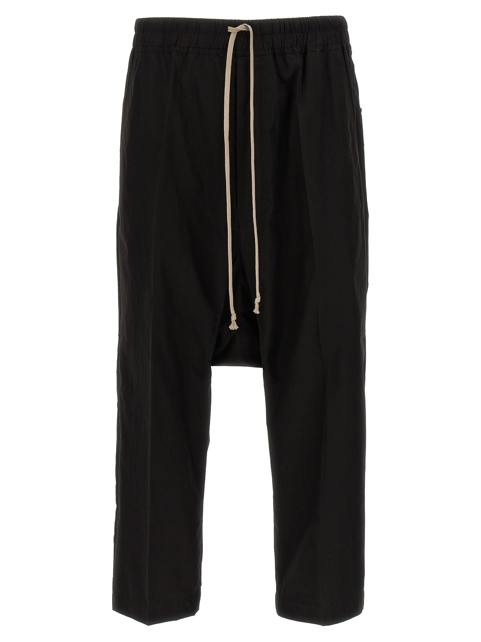 Rick Owens-Drawstring Cropped Pantaloni Nero-Uomo