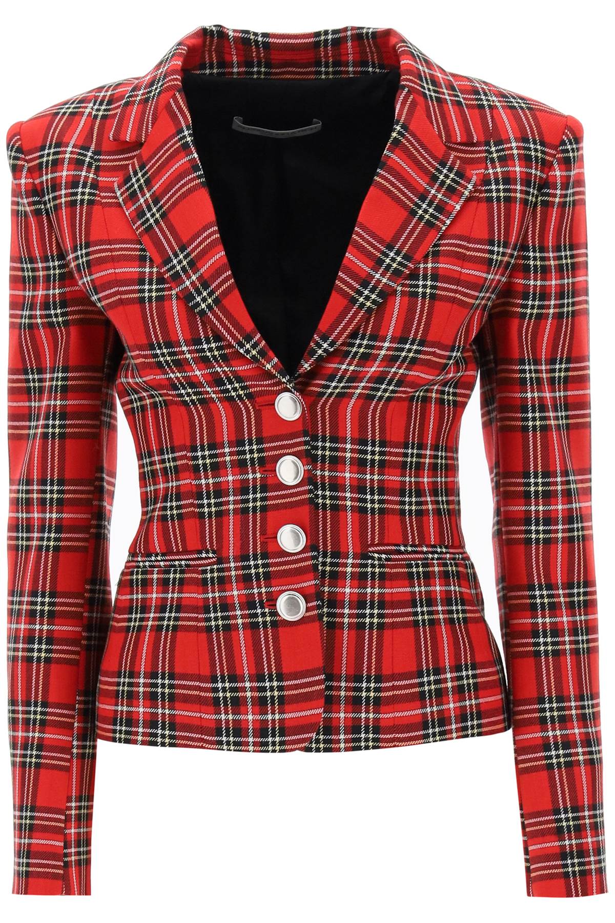 Alessandra Rich-Giacca Monopetto In Lana Con Motivo Tartan-Donna