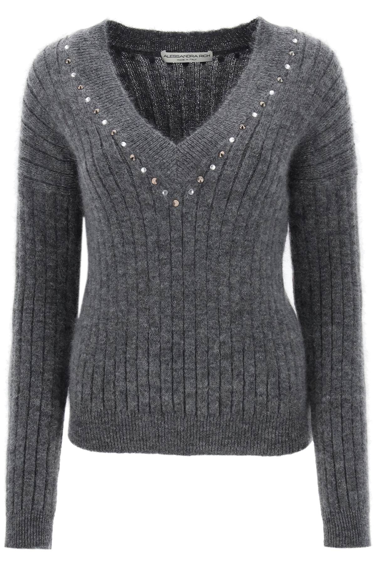 Alessandra Rich-Pullover In Lana Con Borchie E Cristalli-Donna