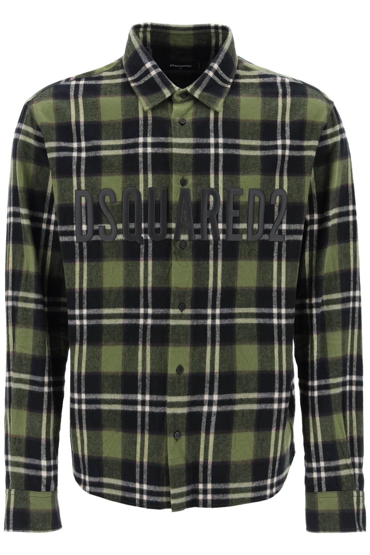 Dsquared2-Camicia A Quadri In Flanella Con Logo Gommato-Uomo